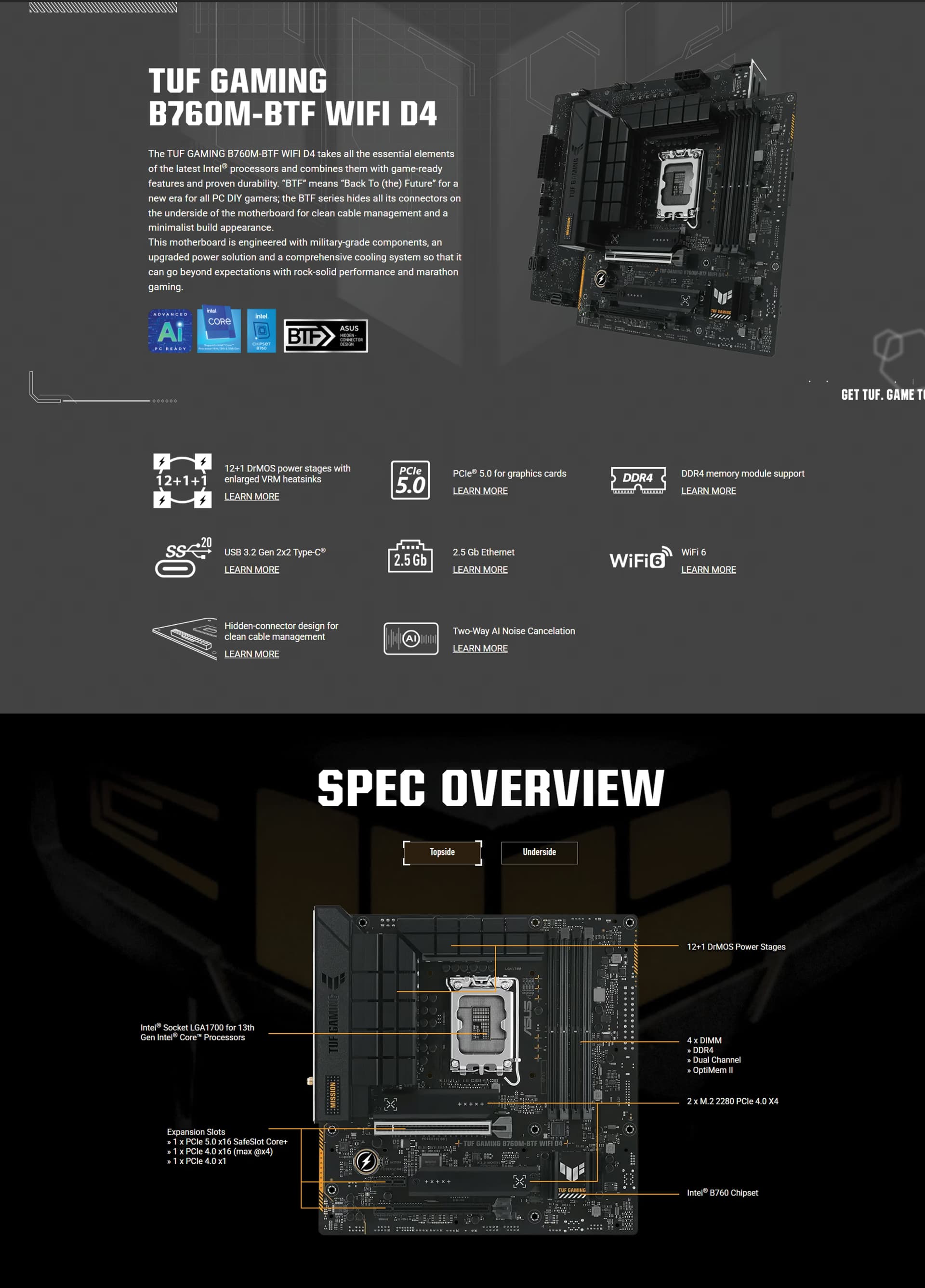 ASUS TUF GAMING B760M-BTF WIFI D4 DDR4 micro-ATX Motherboard