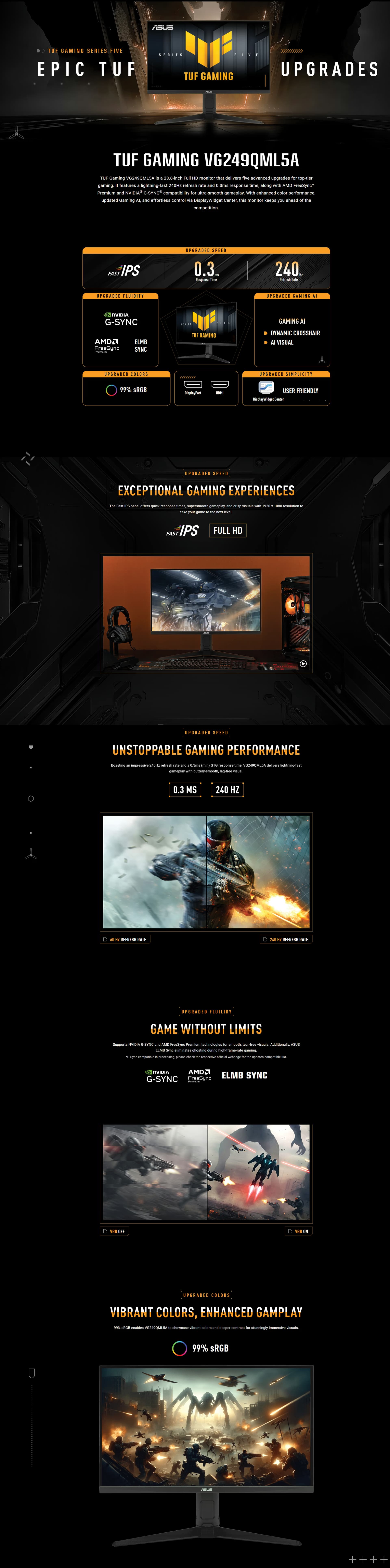 ASUS TUF Gaming VG249QML5A 24-inch monitor displaying high-speed gameplay with 240Hz fluidity.