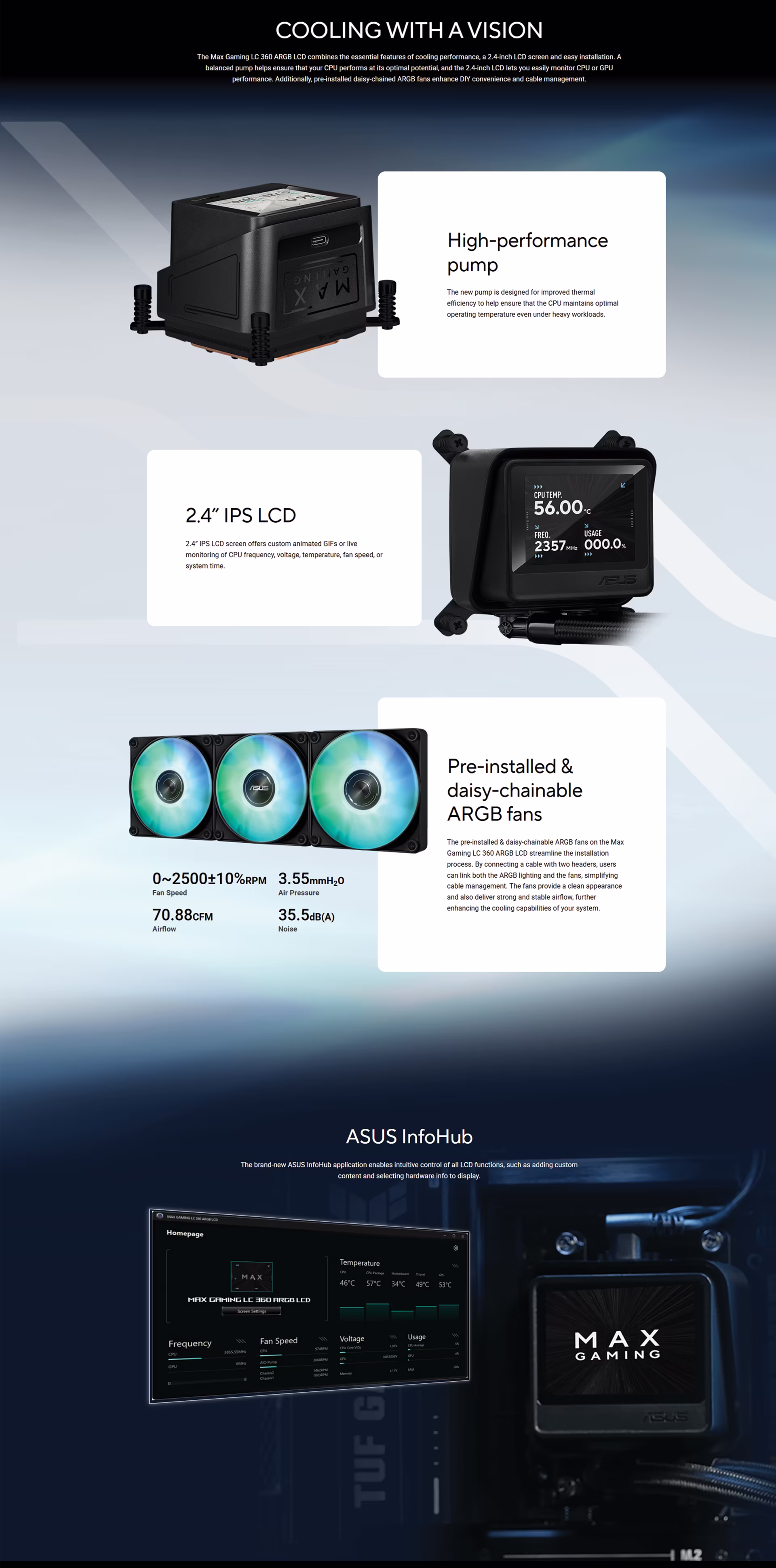 ASUSMAXGAMINGLC360ARGBPCCOOLERLCDDISPLAYAIO360MMRADIATORINTELAMDLGA1700AM590RC01G1B0EAY0UAEOBToverview