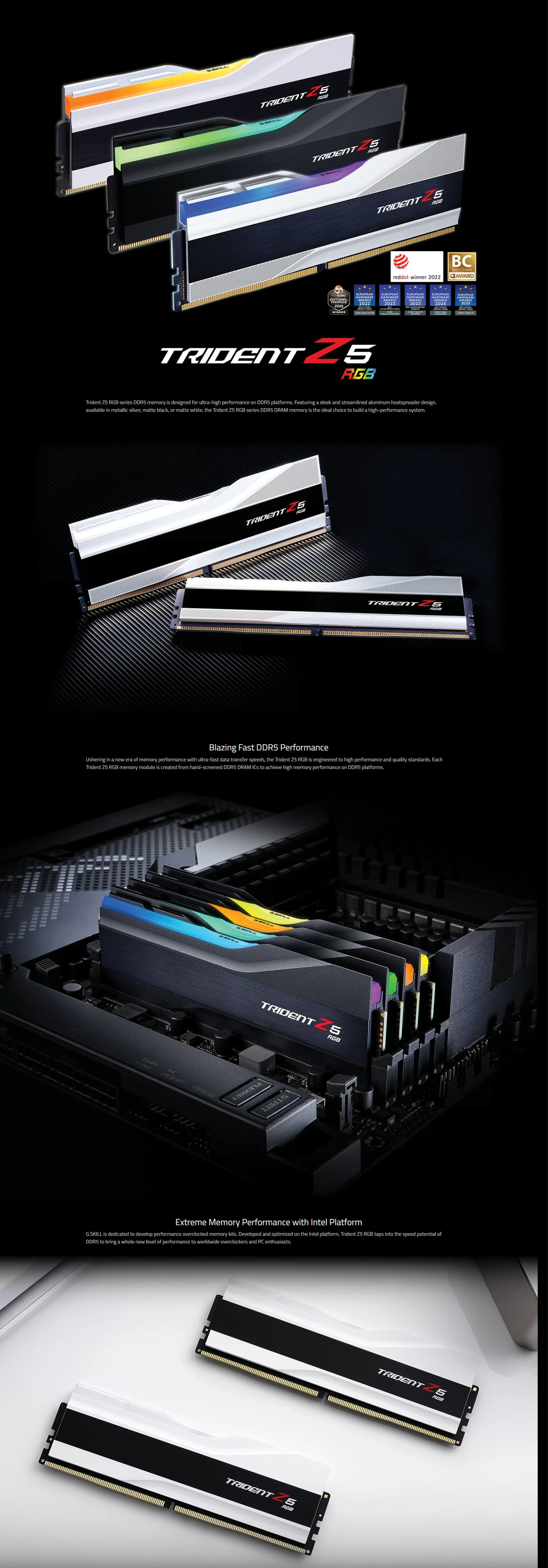 G Skill Trident Z5 RGB DDR5-6000 CL32-38-38-96 1.40V 64GB (2x32GB) Intel XMP Memory Kit (RAM