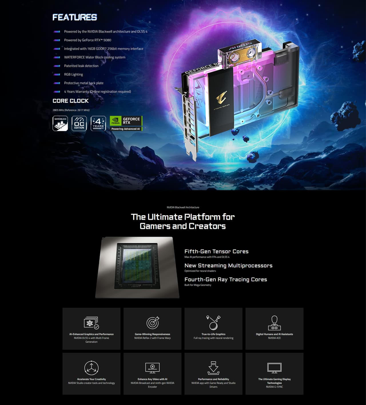 Gigabyte AORUS NVIDIA GeForce RTX 5080 XTREME WATERFORCE WB 16GB Graphics Card