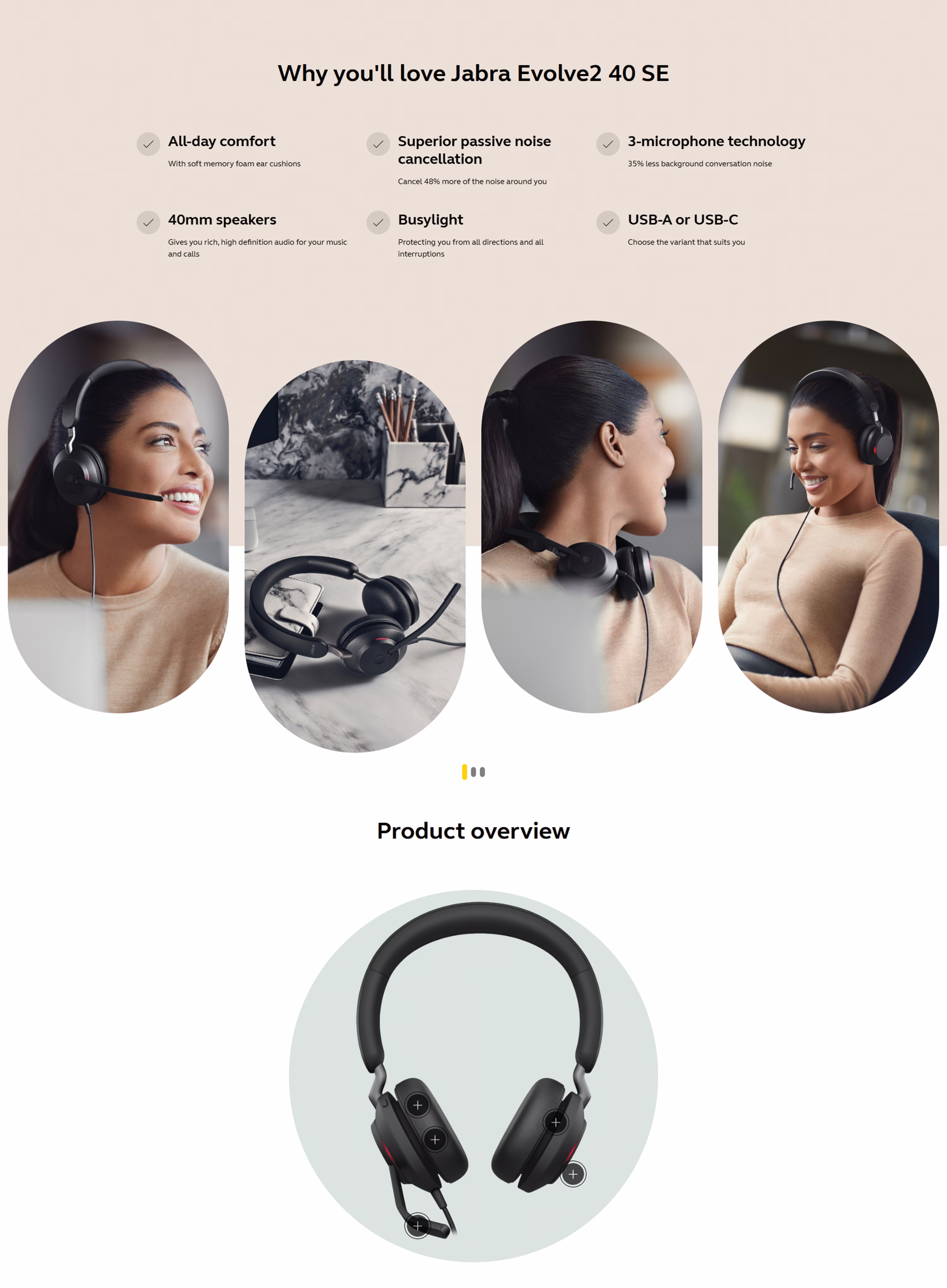 Jabra Evolve2 40 SE Stereo Headset | USB-A & USB-C product description image