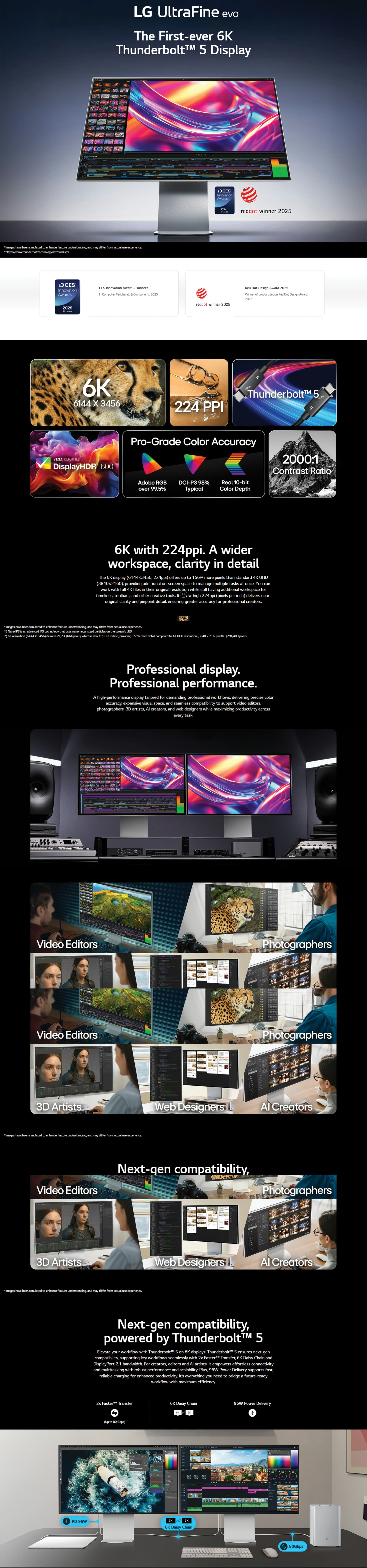 LG UltraFine evo 32U990A-S 32 inch 6K IPS Black professional monitor featuring Thunderbolt 5 connectivity.