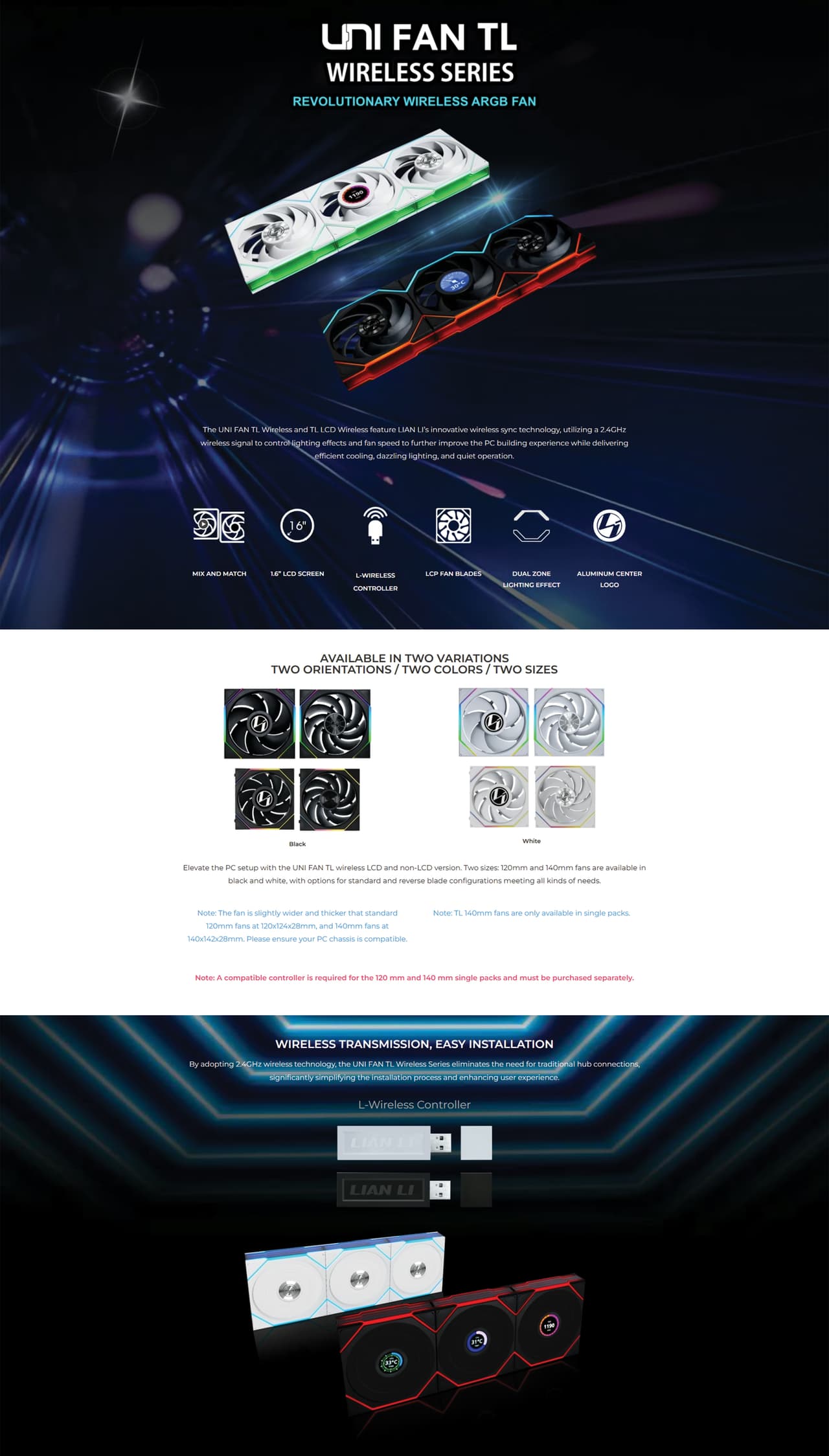 Lian Li UNI FAN TL Wireless 140 White Reverse Blade Fan OVERVIEW IMAGE
