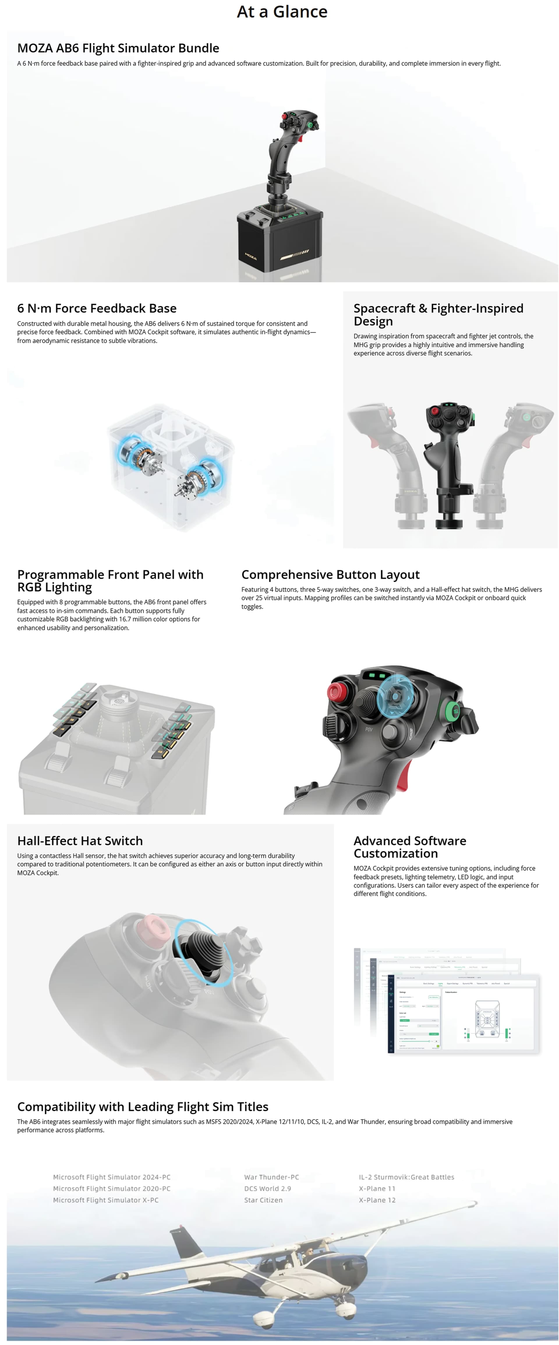 MOZA AB6 AS017 active force feedback flight simulation base dual servo motors 6Nm peak torque aluminum construction direct drive professional flight sim base