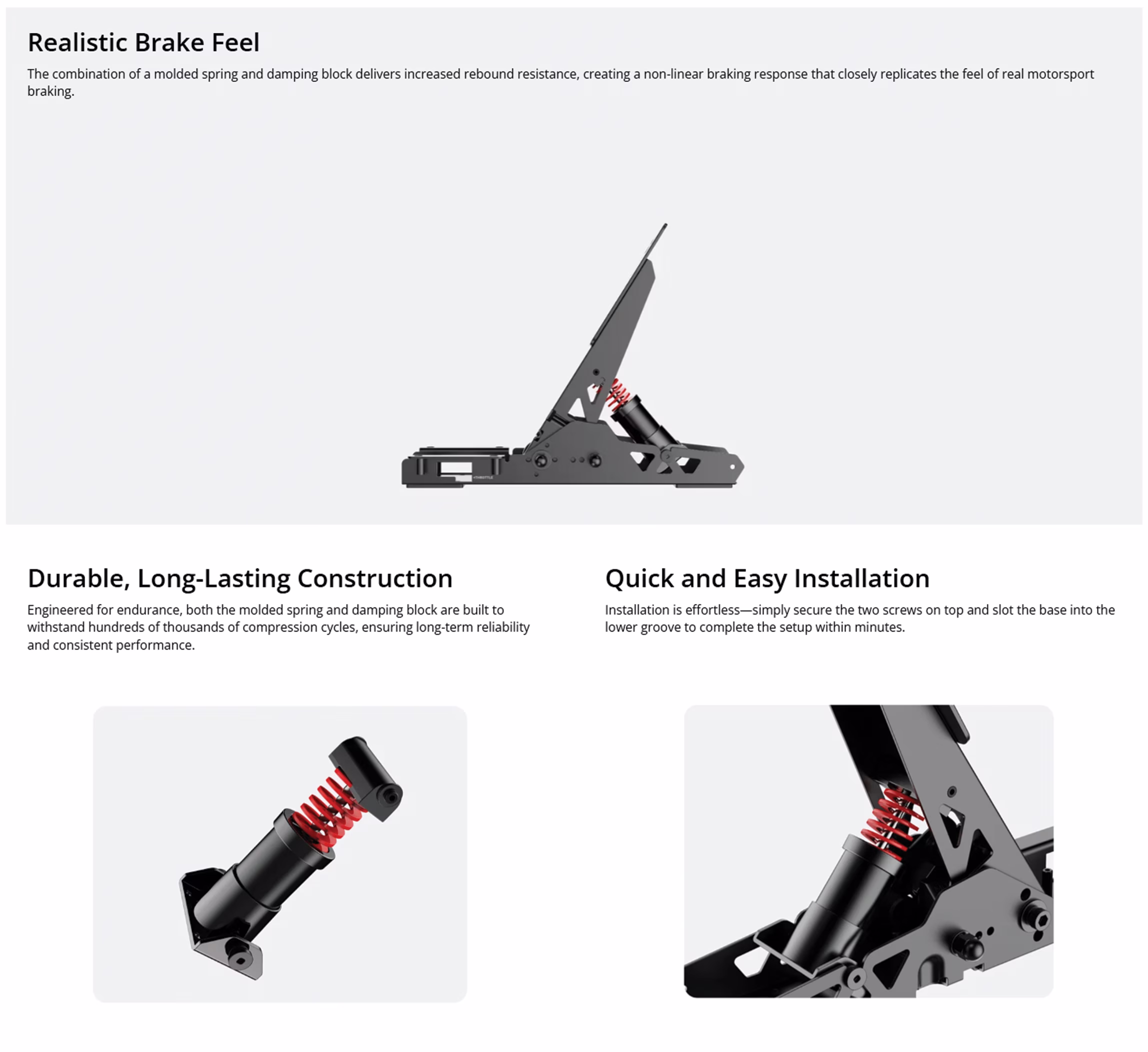 MOZA Racing RS22 SR-P Lite brake pedal performance kit showing the high-carbon steel spring and polyurethane damping block