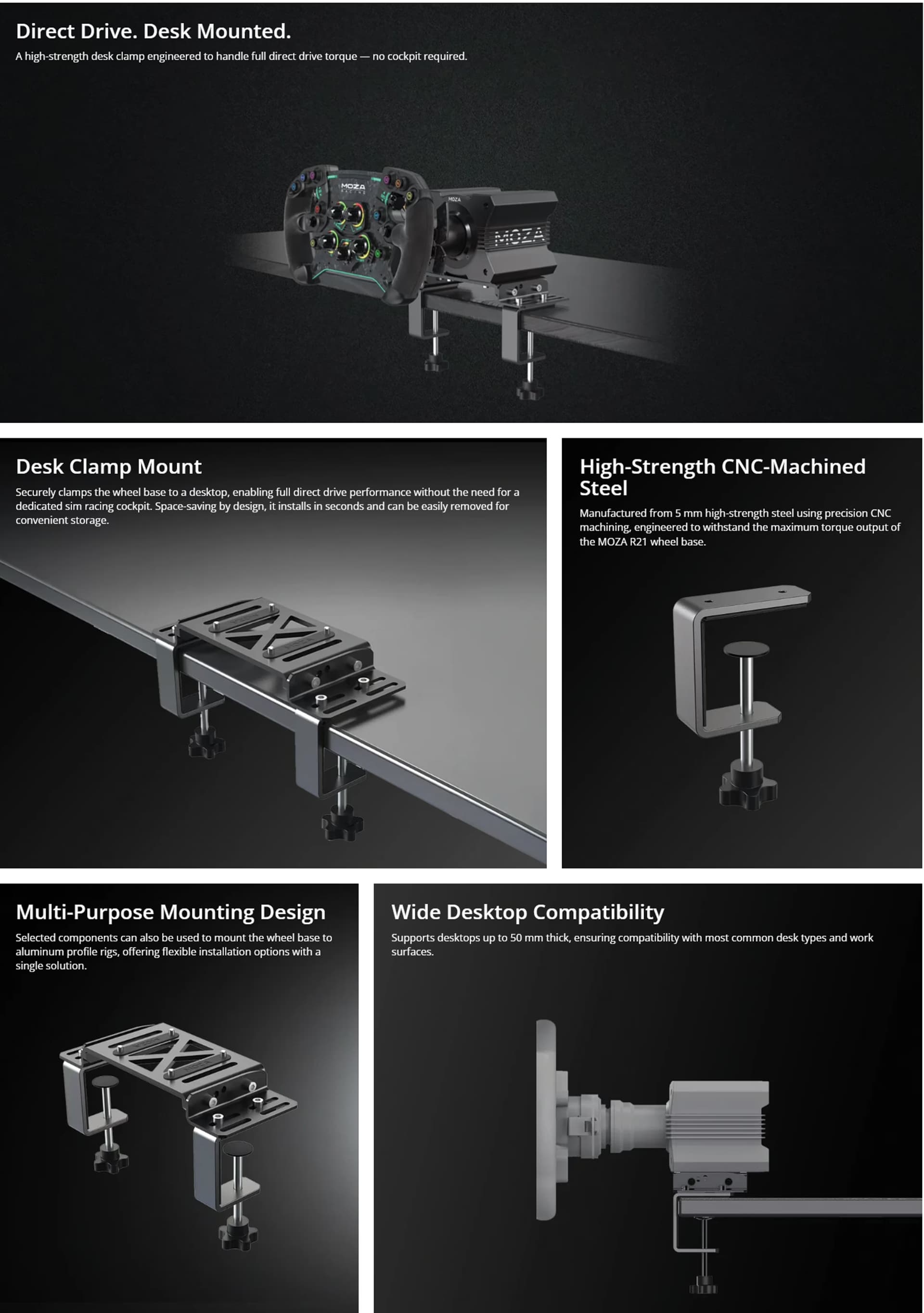 MOZARACINGRS12TABLEMOUNTINGBRACKET5MMTHICKCNCMACHINEDHIGHSTRENGTHSTEELMULTIANGLEADJUSTMENTDIRECTDRIVEDESKCLAMPFORR5R9R12R16R21WHEELBASES50MMMAXIMUMTABLETHICKNESSSIMRACINGSETUPUAEOBT