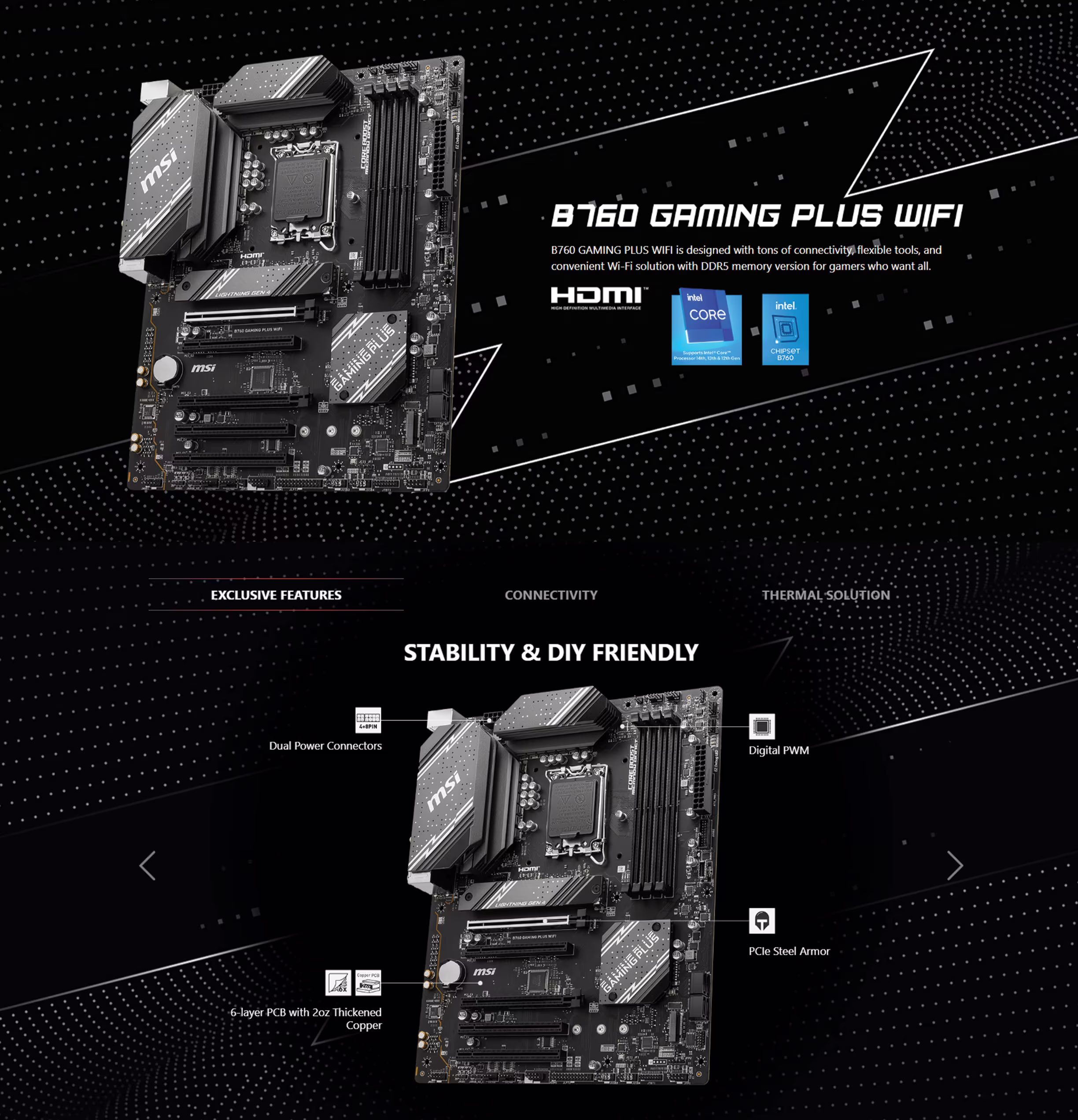 MSI B760 Gaming Plus WIFI DDR5 ATX Motherboard OVERVIEW IMAGE
