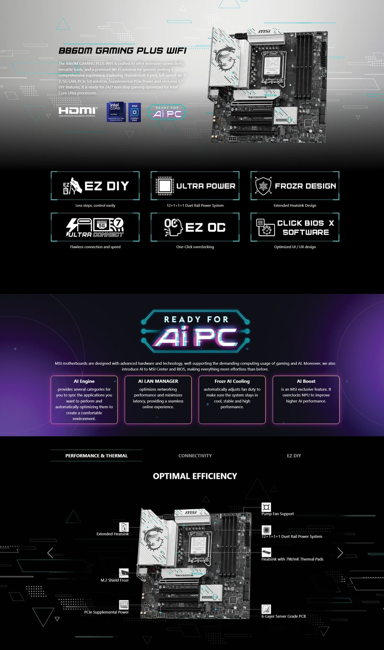 MSI B860M GAMING PLUS WIFI LGA 1851 mATX Motherboard OVERVIEW IMAGE