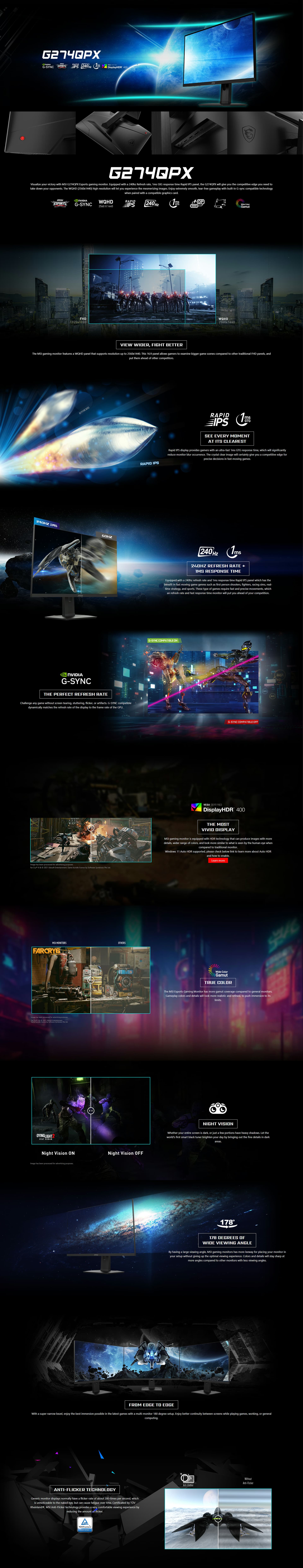 MSI G274QPX 27 240Hz 1440p Rapid IPS Gaming Monitor