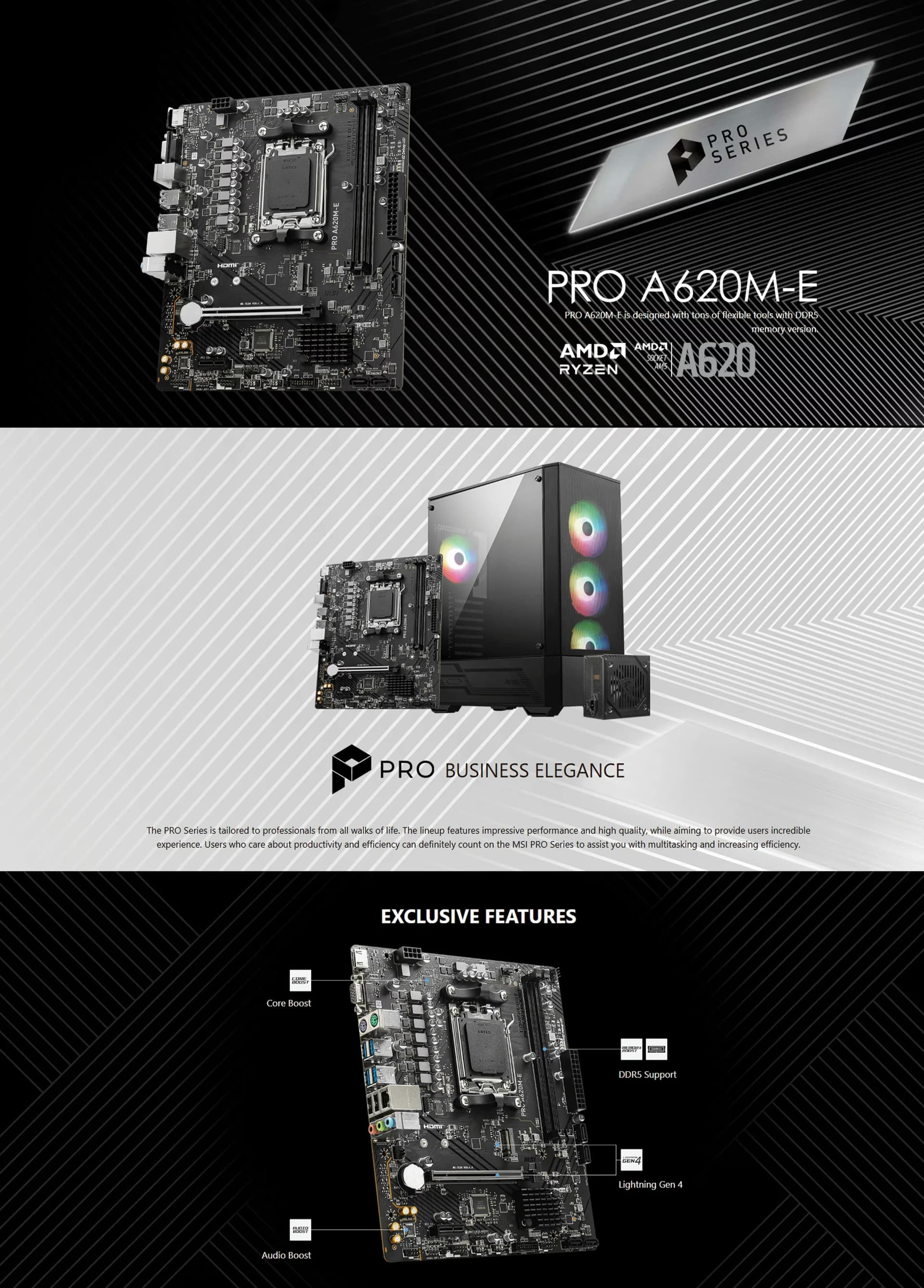 MSI PRO A620M-E AM5 mATX Motherboard overview image
