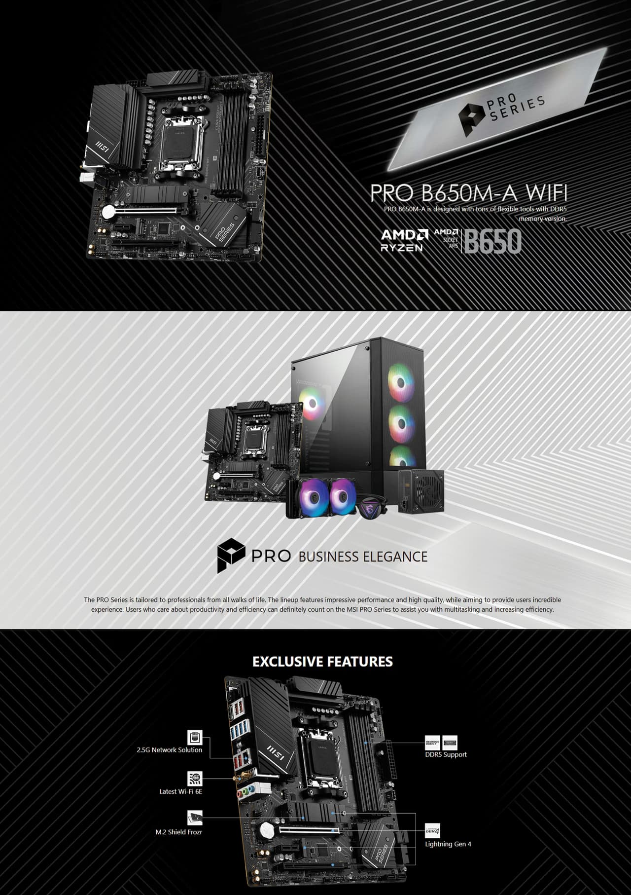MSI PRO B650M-A WIFI AM5 Micro-ATX Motherboard, OVERVIEW IMAGE