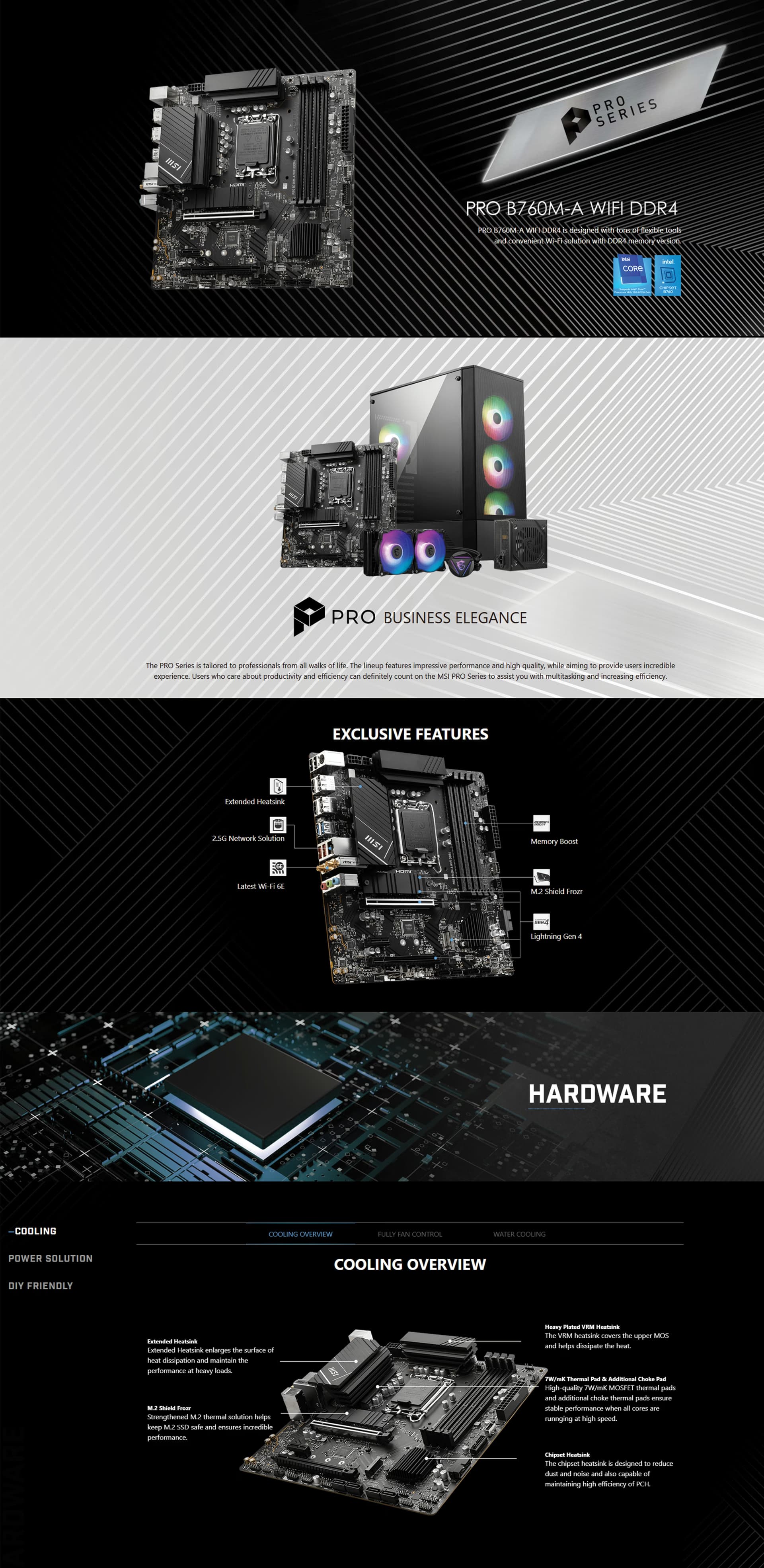 MSI PRO B760M-A WIFI DDR4 motherboard with premium extended heatsinks