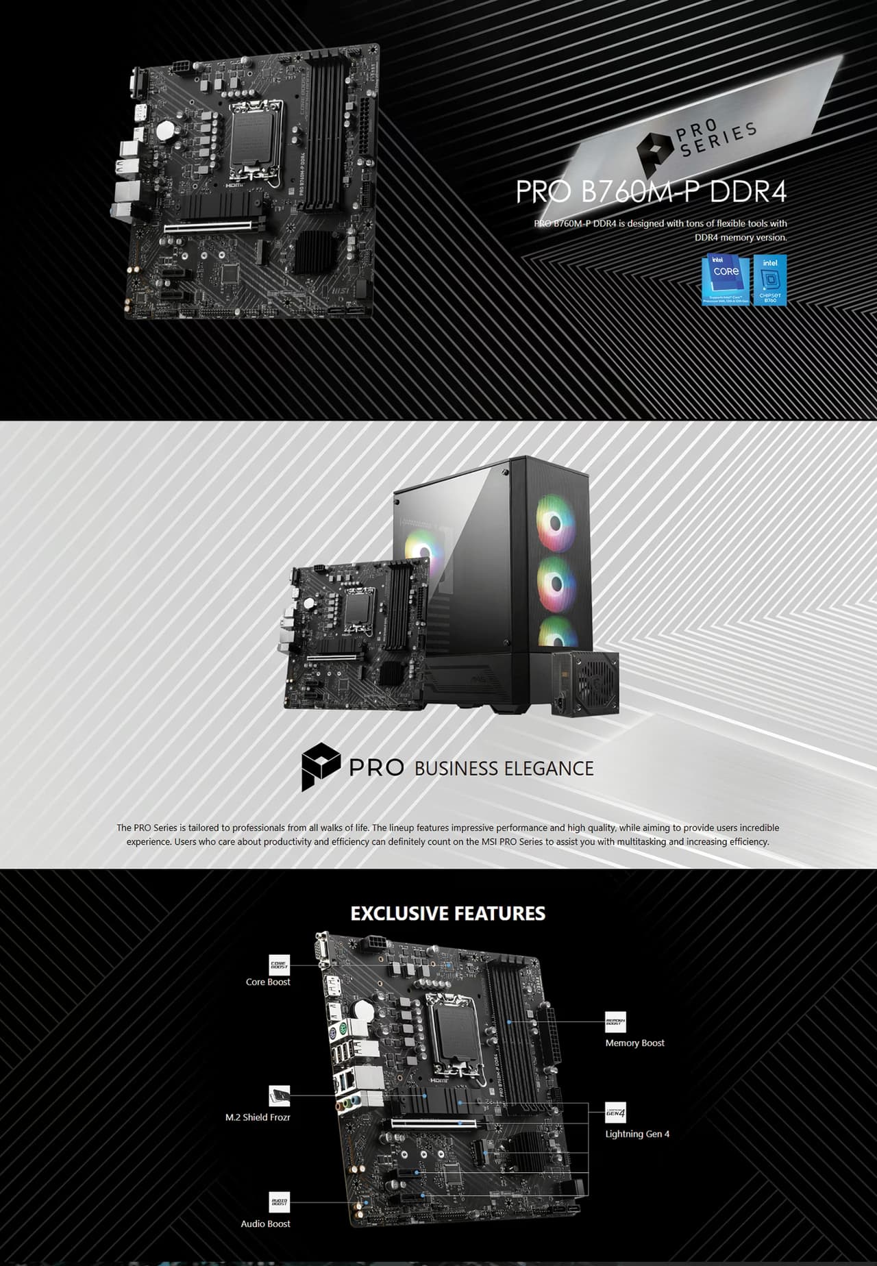 MSI PRO B760M-P DDR4 Intel LGA 1700 mATX Motherboard OVERVIEW IMAGE