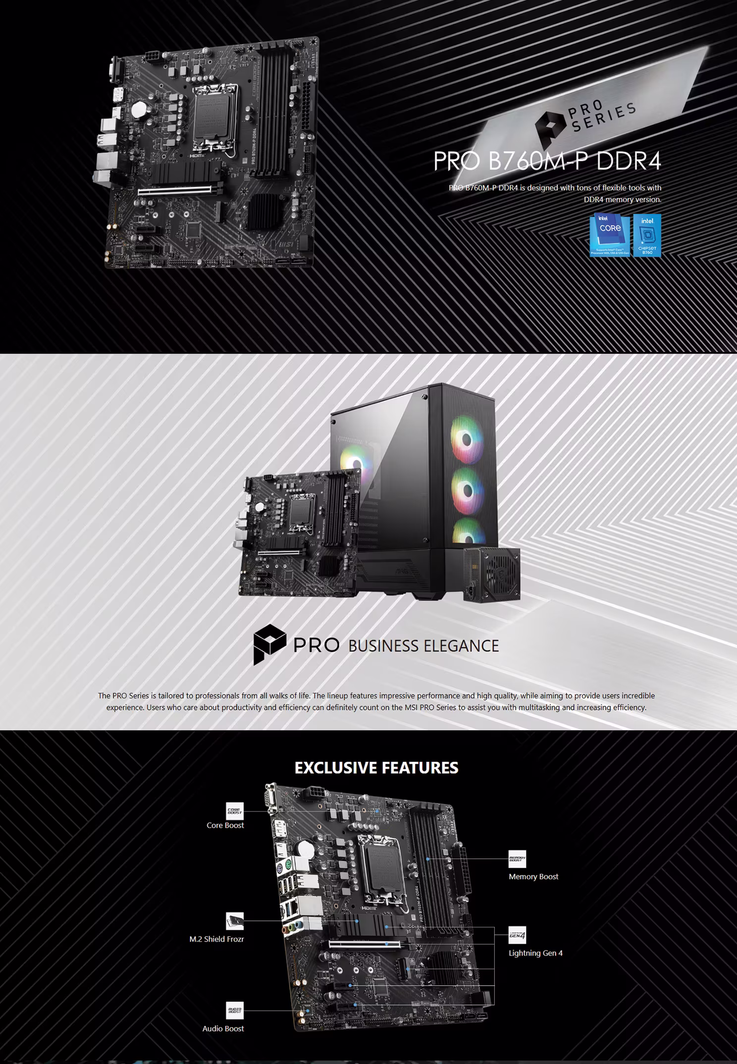 MSI PRO B760M-P DDR4 Intel LGA 1700 mATX Motherboard OVERVIEW IMAGE