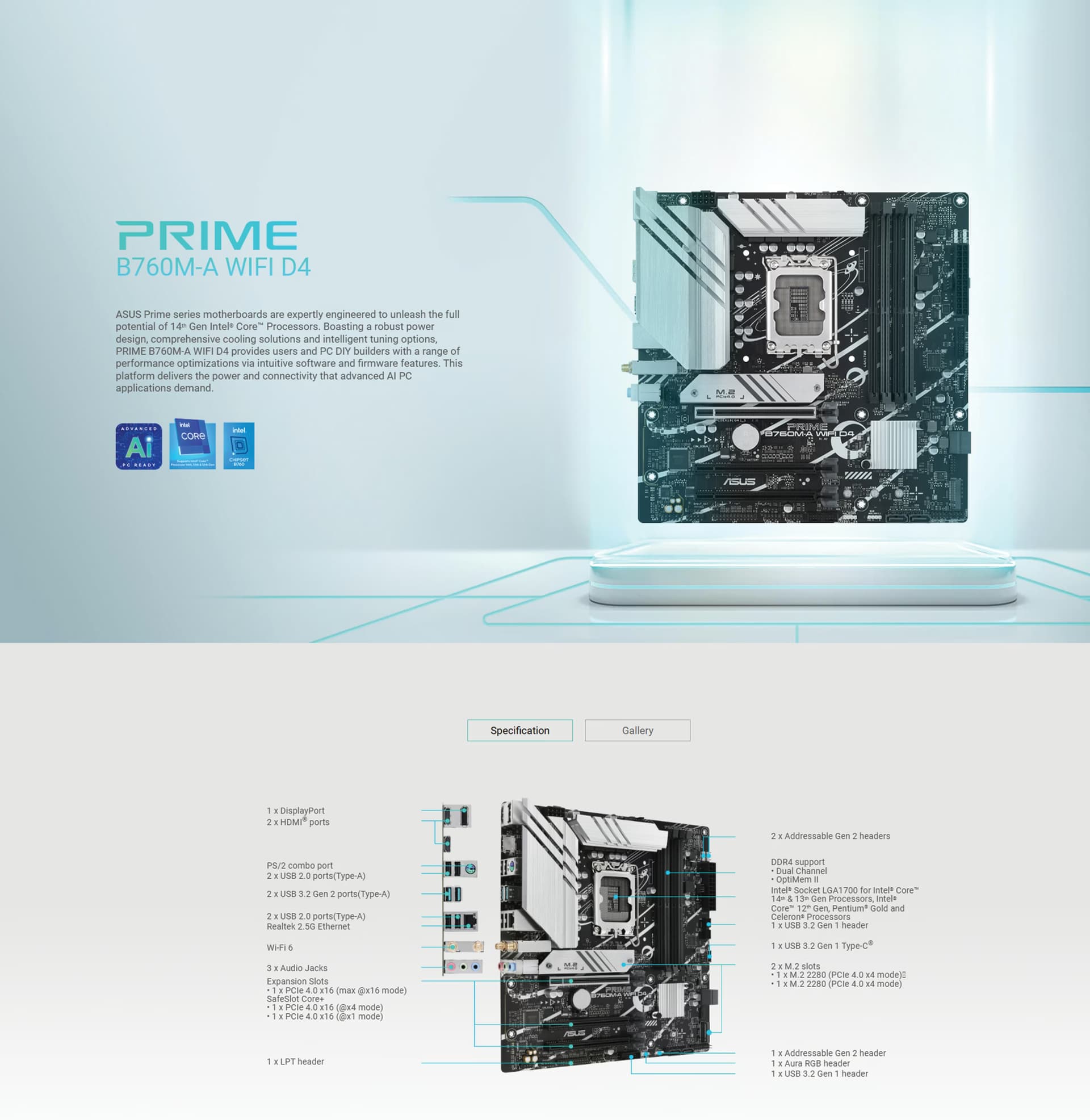 PRIME B760M-A WIFI PRODUCT OVERVIEW IMAGE