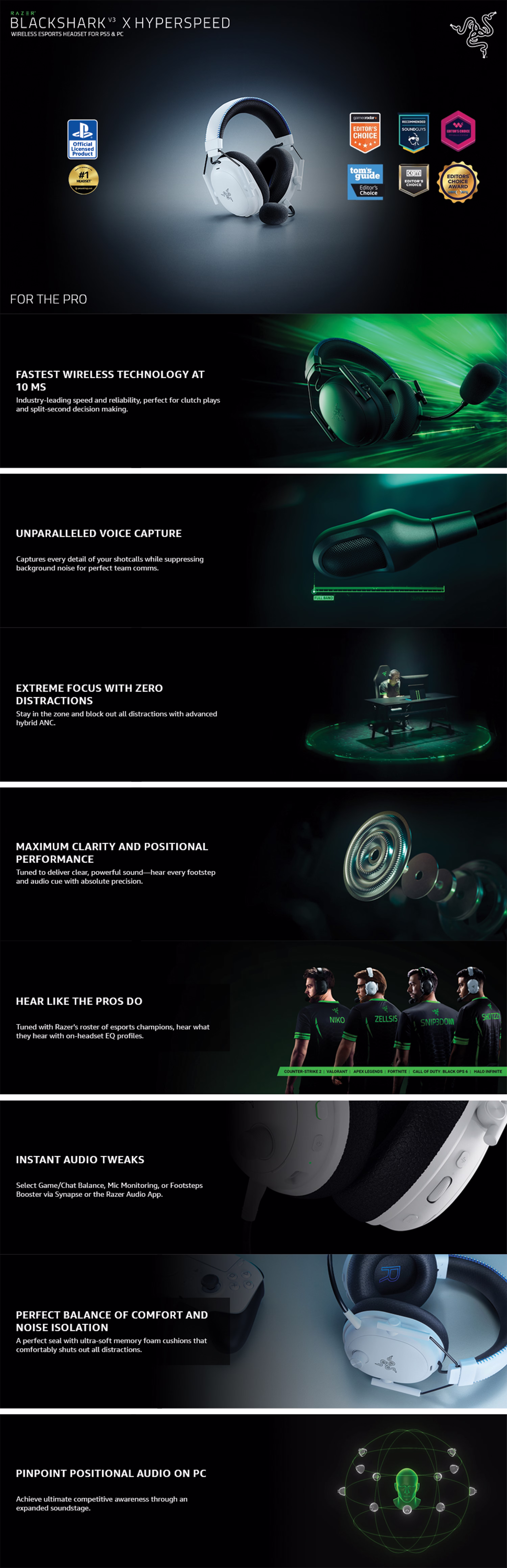 Razer BlackShark V3 Pro White Edition wireless esports gaming headset front profile