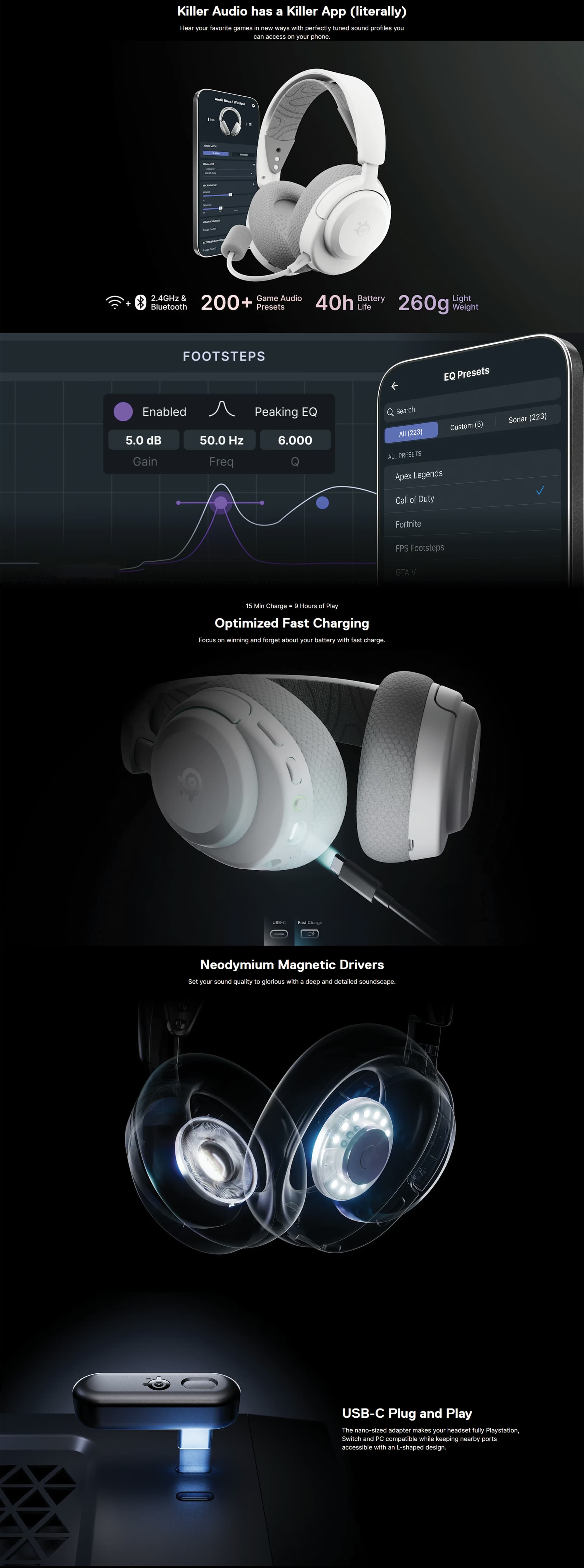 STEELSERIESARCTISNOVA3PWIRELESSBLUETOOTHGAMINGHEADSETWHITEPRODUCTOVERVIEWIMAGE