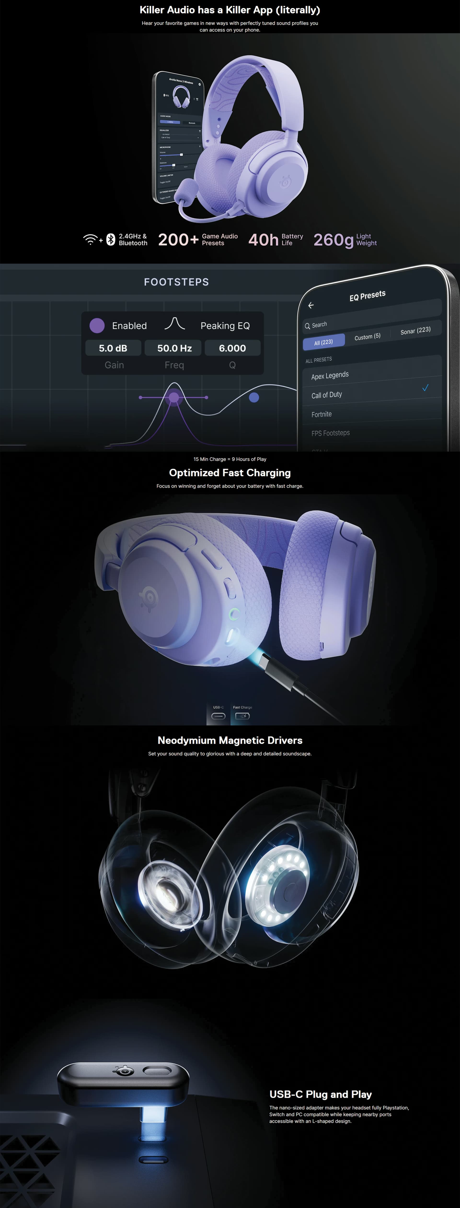 STEELSERIESARCTISNOVA3WIRELESSBLUETOOTHGAMINGHEADSETLAVENDERPRODUCTOVERVIEWIMAGE