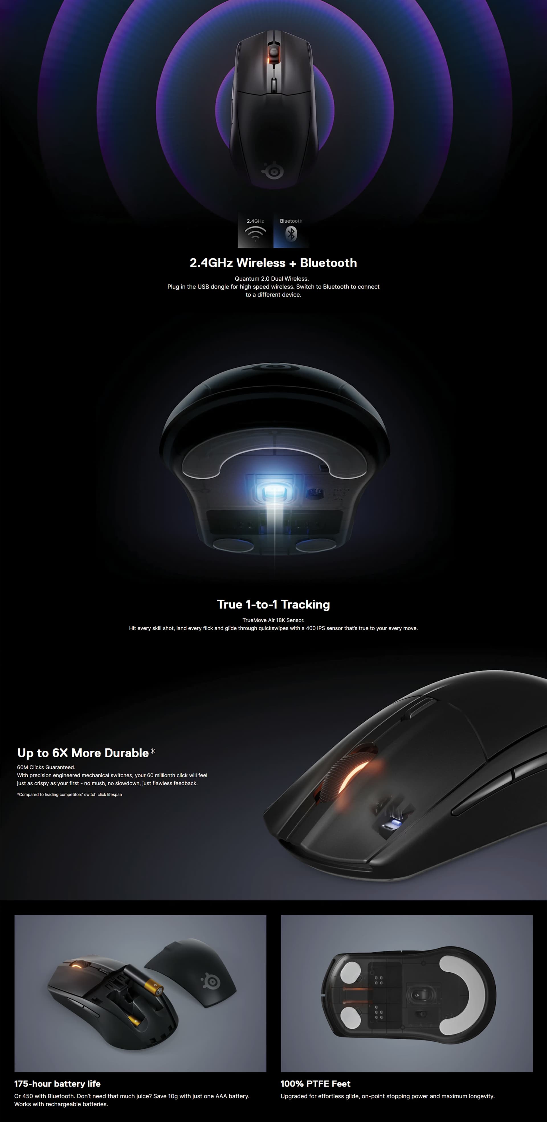 STEELSERIESRIVAL3WIRELESSGEN2GAMINGMOUSEBLACK18000DPIOVERVIEWIMAGE