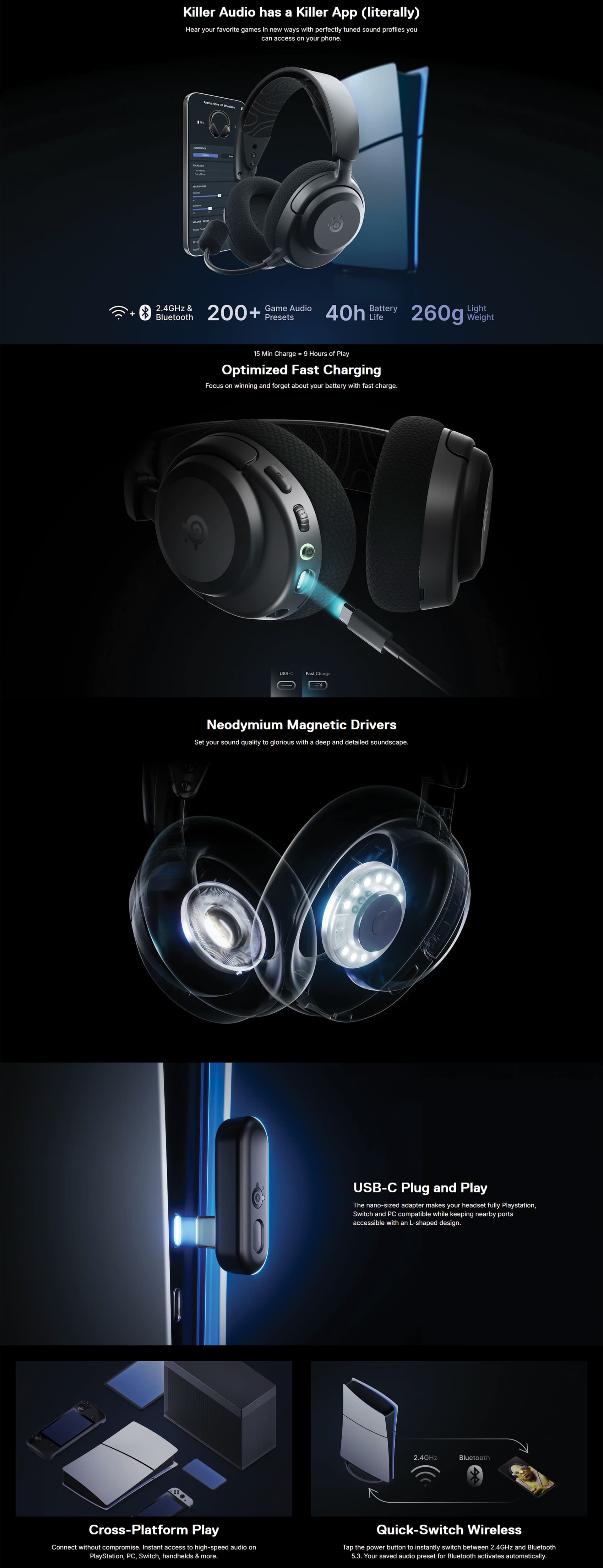 SteelSeriesArctisNova3PWirelessforPlayStationBlackGamingHeadphones61686810052988429