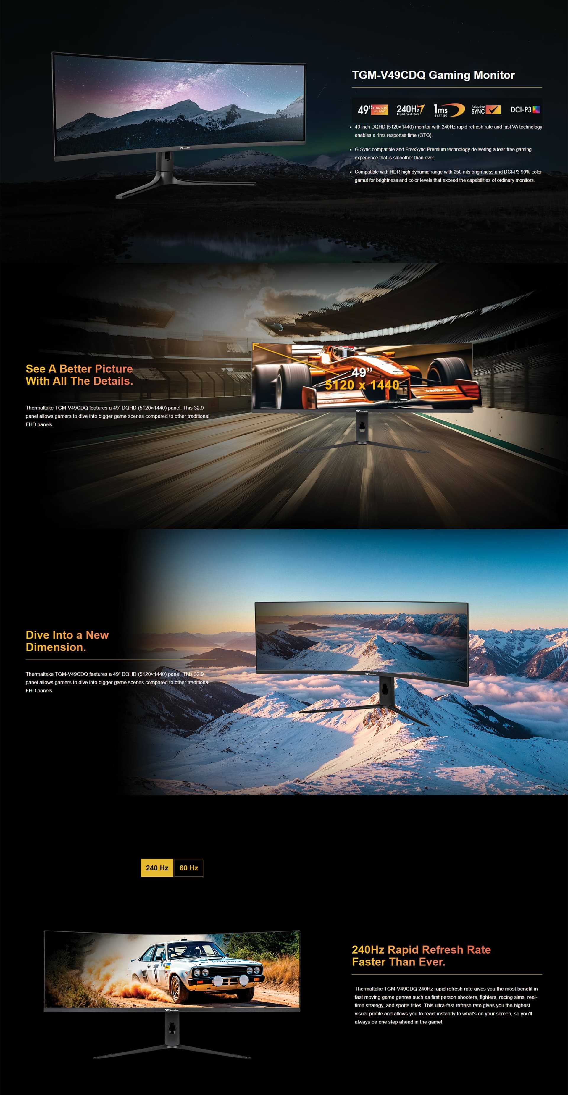 TGM-V49CDQ Gaming Monitor product description image overview