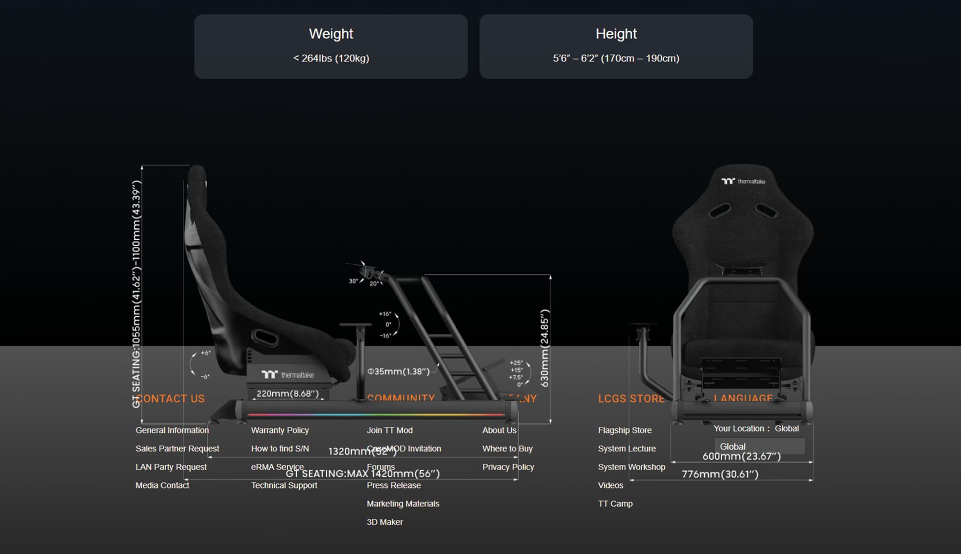 Thermaltake GR500 Racing Cockpit product size image