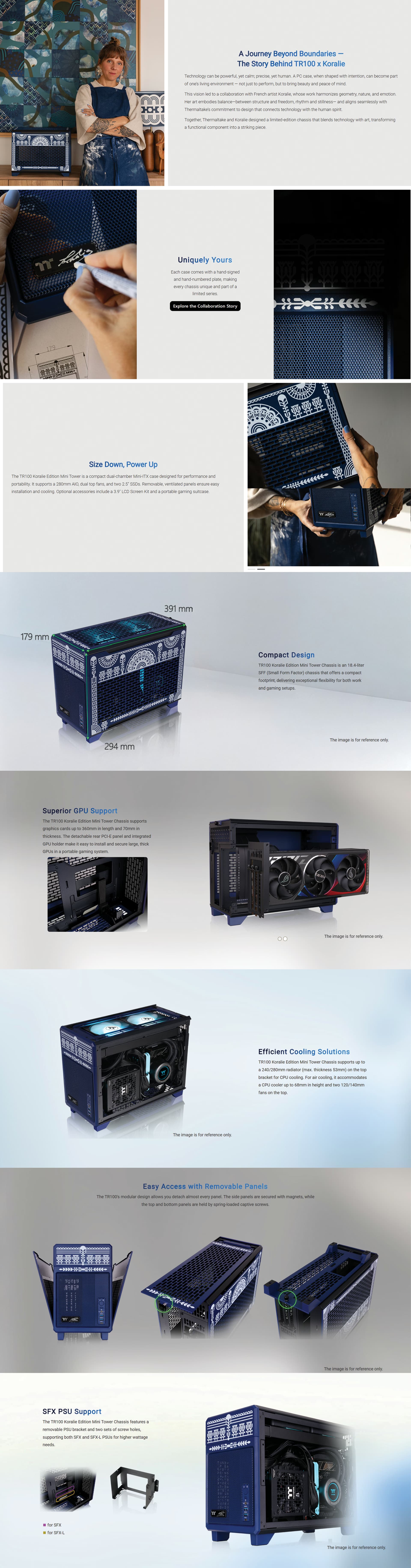 Thermaltake TR100 Koralie Edition Kobalt Blue Mini-ITX PC case SPCC steel limited artist collaboration compact gaming chassis CA-11A-00SPNN-AR