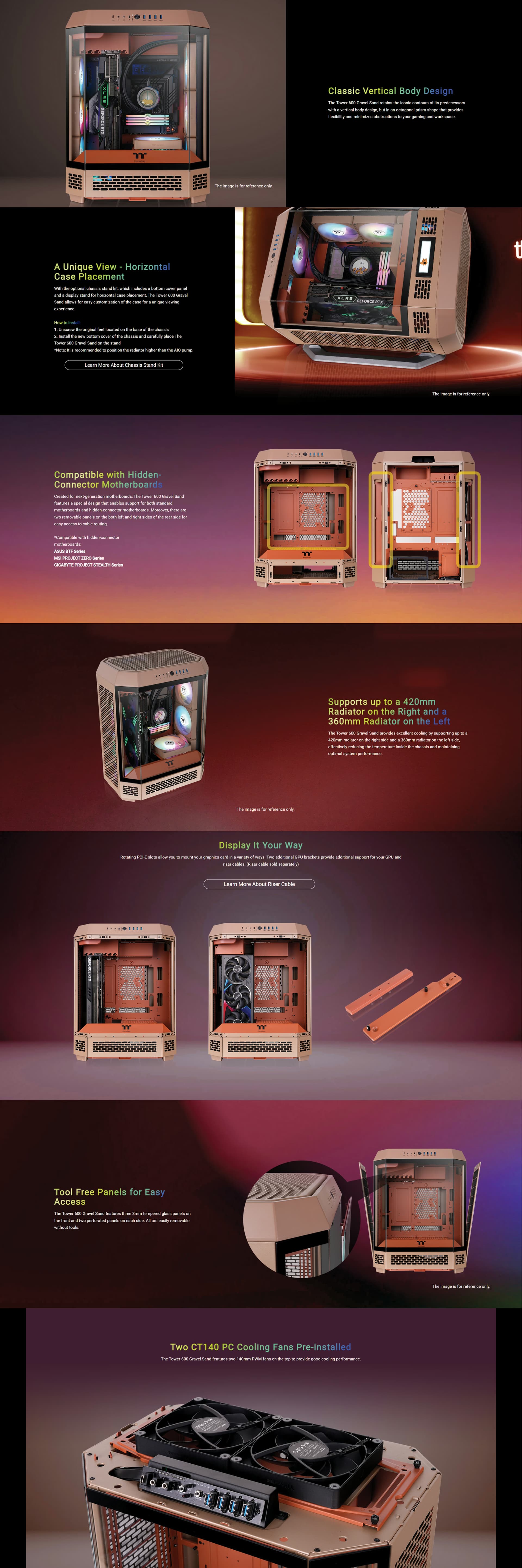 Thermaltake The Tower 600 Mid Tower octagonal PC case in Gravel Sand featuring three tempered glass panels.