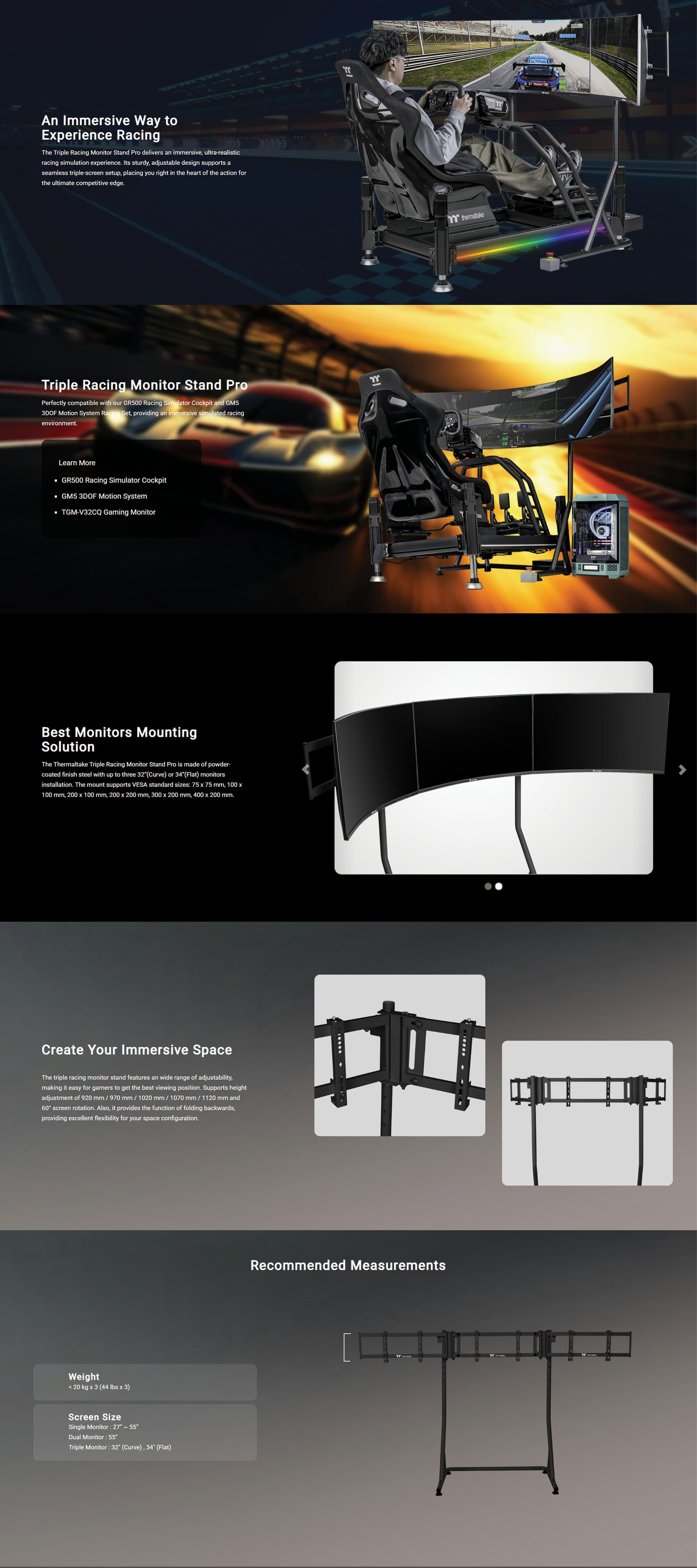 Thermaltake Triple Racing steel monitor stand VESA anti-theft design 34 inch curved 32 inch flat triple display gaming workstation mount GSC-MSPMDSLBB01