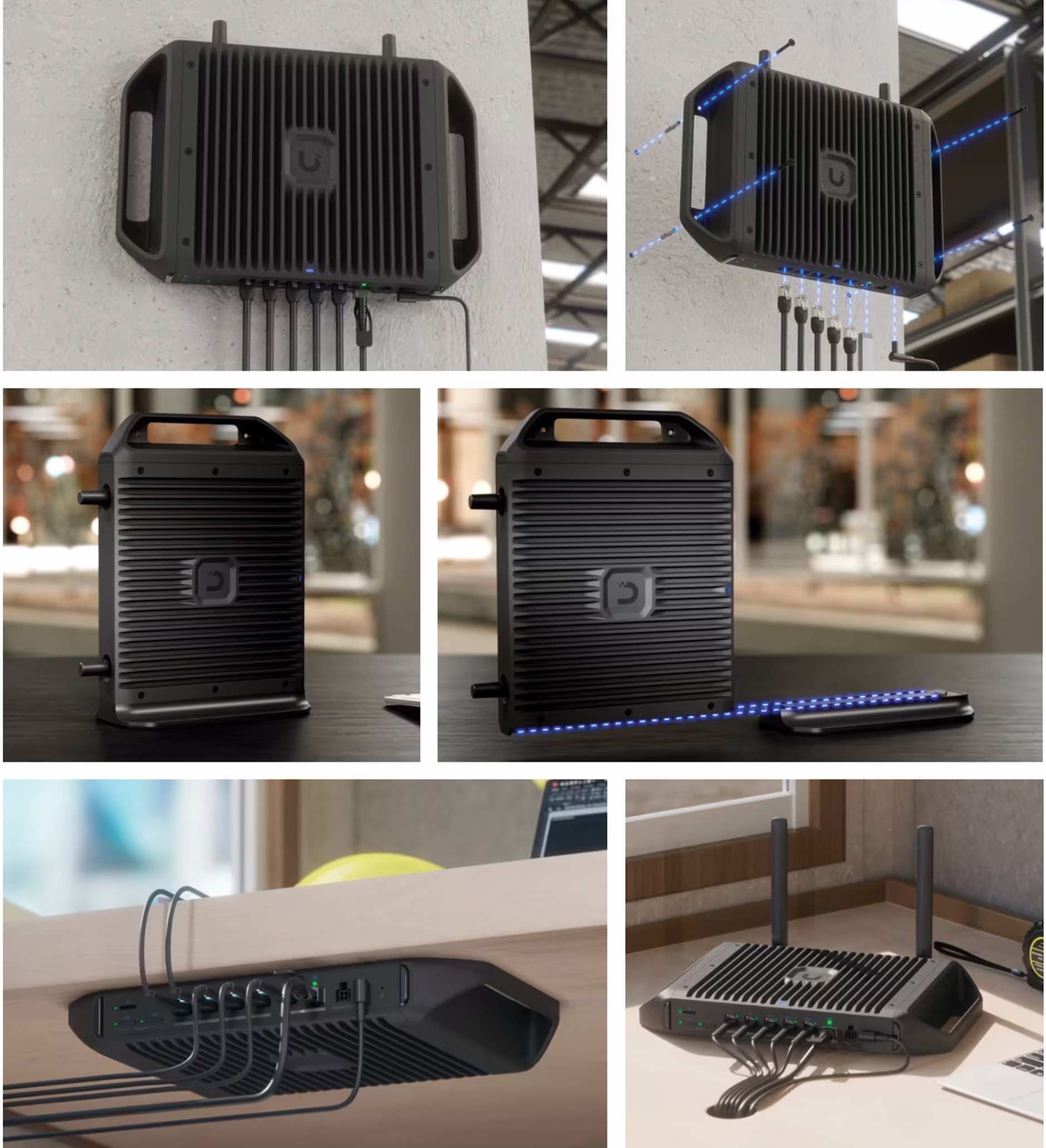 UNIFI Cloud Gateway Industrial UCG-Industrial featuring 10GbE ports, WiFi 7 antennas, and massive 350W PoE capability.