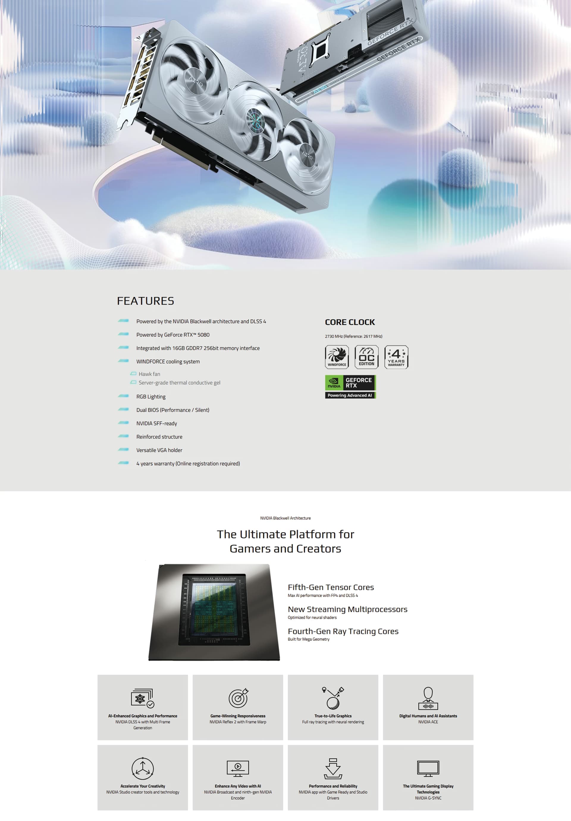 GIGABYTERTX5080AEROOCSFF16GBGDDR7256BITWHITE3FANGAMINGGRAPHICCARD889523048030