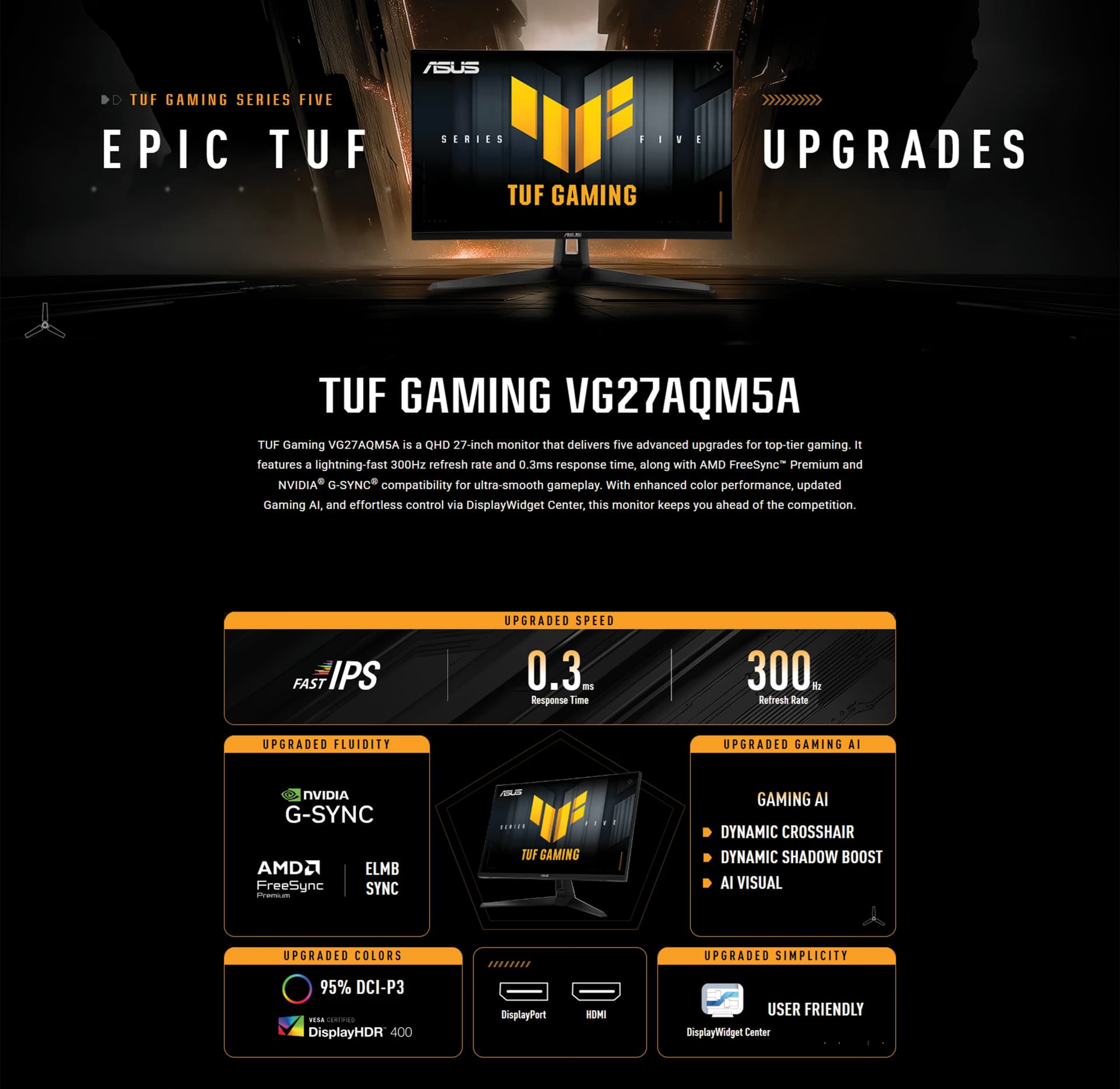ASUSTUFVG27AQM5A300HZ2KQHD2560X144003MSGYSNCDISPLAYHDR400DISPLAYWIDGETGAMINGAIMONITORUAEOBTOVERVIEWIMAGE