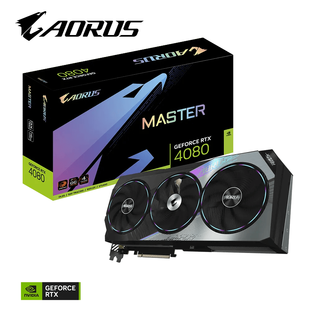 Gigabyte AORUS GeForce RTX 4080 Master Graphic Card, 16GB GDDR6X 256 bit Memory, 9728 CUDA Cores, 2550 MHz Core Clock, 22.4 Gbps Memory Clock, PCI-E 4.0, 1xHDMI, 3xDP | GV-N4080AORUS M-16GD - product view 3 of 4
