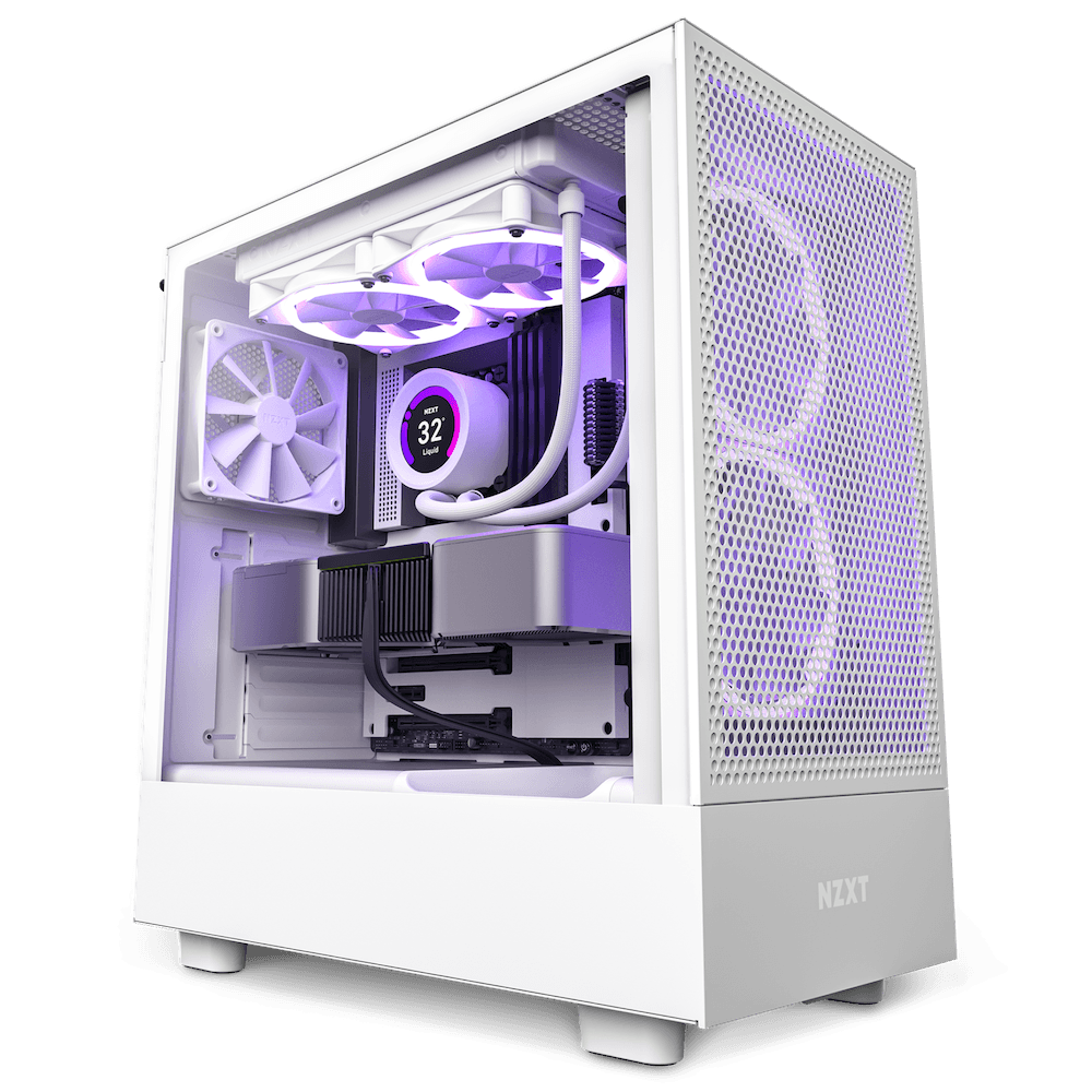 NZXT NZXT H5 Flow Compact Mid Tower Air Flow PC Case, Up to 240mm Radiator Support, Tempered Glass Front Panel, 5x120mm/140mm F120Q Fans, Built-in RGB, Spacious Cable Management, White | CC-H51FW-01 - product view 1 of 5