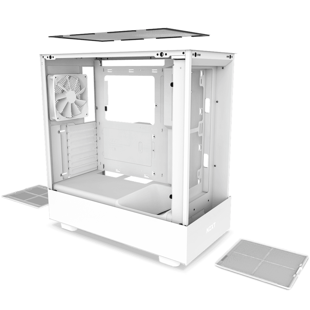 NZXT NZXT H5 Flow Compact Mid Tower Air Flow PC Case, Up to 240mm Radiator Support, Tempered Glass Front Panel, 5x120mm/140mm F120Q Fans, Built-in RGB, Spacious Cable Management, White | CC-H51FW-01 - product view 2 of 5