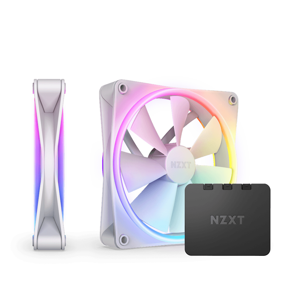 NZXT NZXT F140 RGB DUO 140mm Dual-sided RGB Fan with RGB Controller, Fluid Dynamic Bearing. RGB Lighting, Up to 1800 RPM Speed, 84.75 CFM Airflow, Quiet and Cool, Twin Pack, White | RF-D14DF-W1 - product view 2 of 5