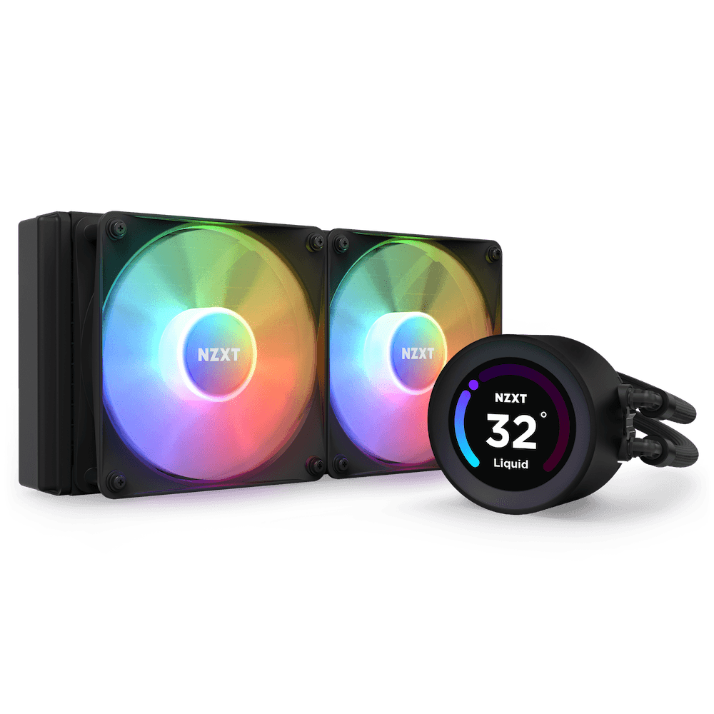 NZXT NZXT Kraken Elite 240 RGB AIO Liquid Cooler, LCD Display & RGB Fans, 240mm Radiator, Copper Water Block, 2x 120mm F120 RGB Fans, 500-1500RPM Fan Speed, 17.48-52.44CFM Airflow, Black | RL-KR24E-B1 - product view 1 of 4