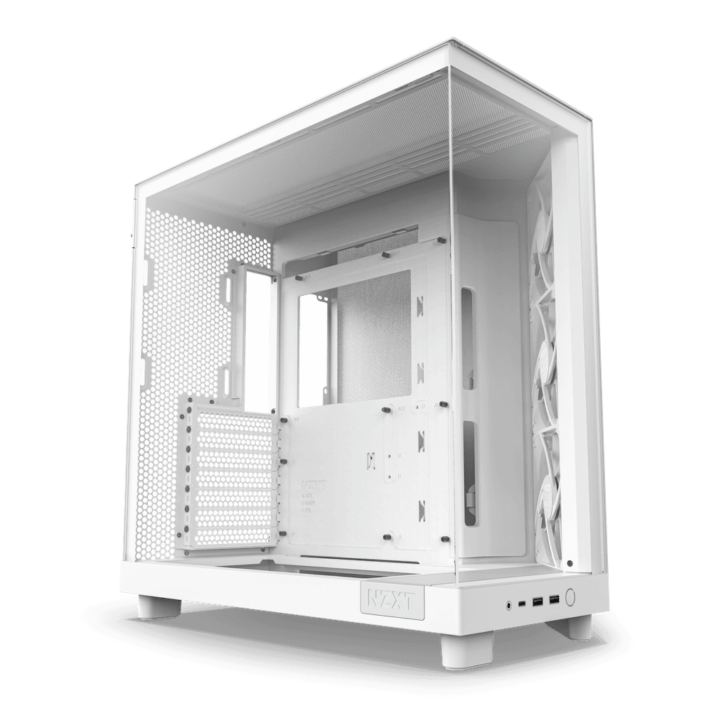 NZXT NZXT H6 Flow Compact Dual-Chamber Airflow Mid-Tower ATX Case, Panoramic Glass Panels, Up to 360 mm Radiator & 3x 120mm F120Q Fans, Cable Management, USB-C 3.2 / USB-A 3.2, White | CC-H61FW-01 - product view 1 of 6