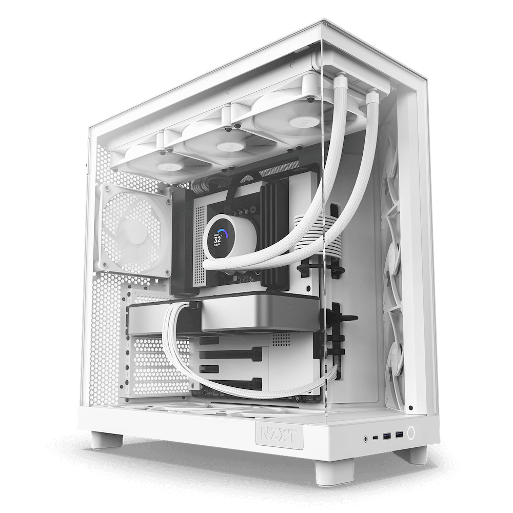 NZXT NZXT H6 Flow Compact Dual-Chamber Airflow Mid-Tower ATX Case, Panoramic Glass Panels, Up to 360 mm Radiator & 3x 120mm F120Q Fans, Cable Management, USB-C 3.2 / USB-A 3.2, White | CC-H61FW-01 - product view 2 of 6