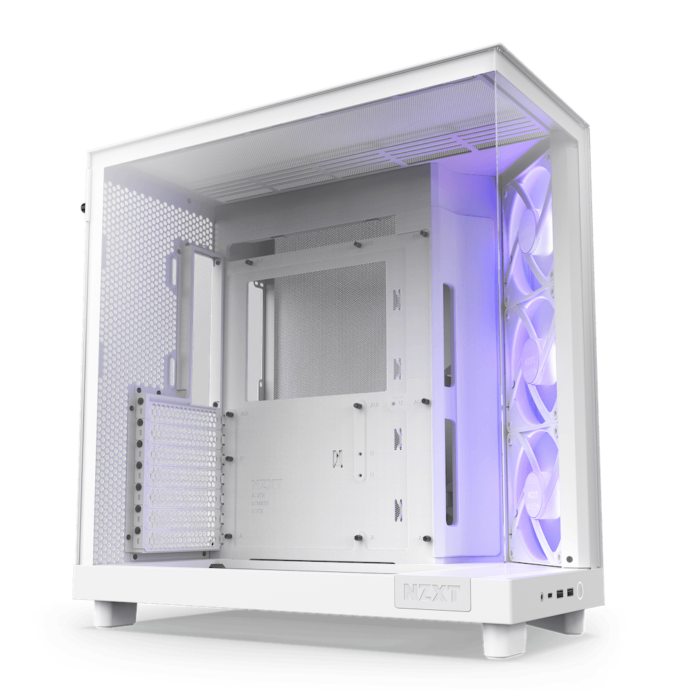 NZXT NZXT H6 Flow RGB Compact Dual-Chamber Airflow Mid-Tower ATX Case, Panoramic Glass Panels, Up to 360 mm Radiator & 3x 120mm RGB Fans, Cable Mgt, USB-C 3.2 / USB-A 3.2, White | CC-H61FW-R1 - product view 2 of 6