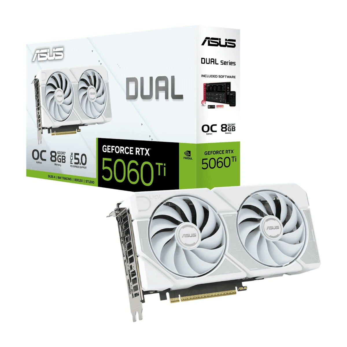 Asus GeForce RTX 5060 Ti Dual OC White 8GB GDDR7 PCI-Express Graphics Card, 2632MHz, Memory 8GB 28000MHz GDDR7, Cuda Cores: 4608, VR Ready, PhysX/CUDA Enabled, NVIDIA Blackwell 2.0, 4nm Process, Real-Time Ray Tracing, DLSS 4. | 90YV0MP5-M0NA00 – Buy Online
