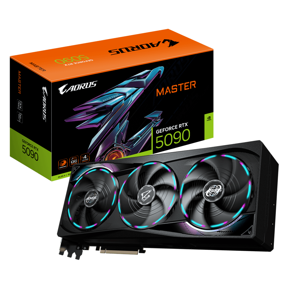 AORUS GeForce RTX 5090 MASTER 32GB GDDR7 NVIDIA Graphics Card, 28 Gbps 512 bit, 21760 CUDA Cores, PCI-E 5.0, LCD Edge View, Blackwell architecture and DLSS 4 | GV-N5090AORUS M-32GD – Buy Online