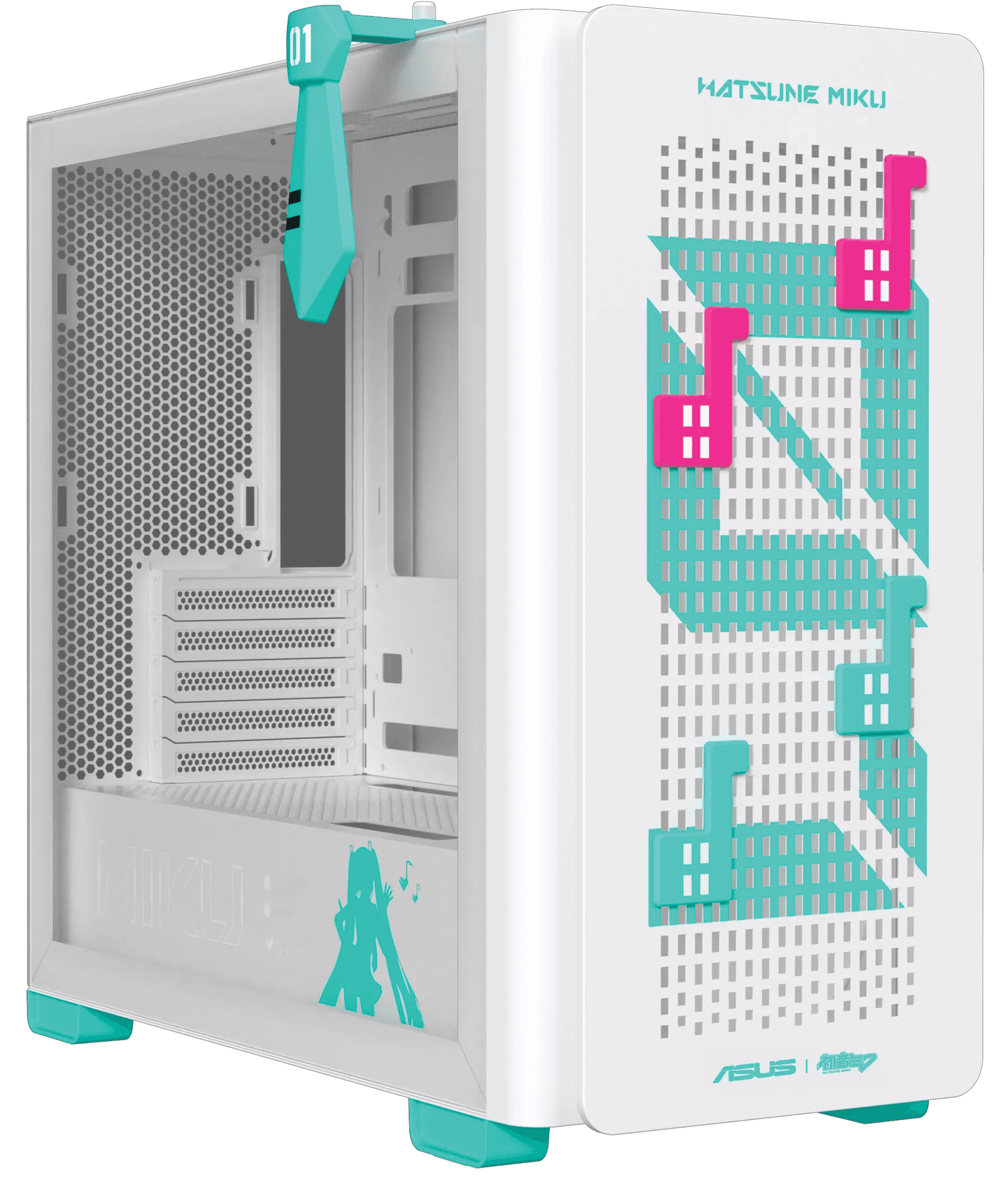 ASUS A23 Hatsune Miku Edition Micro-ATX Gaming Case, BTF Hidden-Connector Compatible, Tempered Glass, 360mm AIO Support, Exclusive Miku Headset Hook | 90DC00K3-B09010 – Buy Online