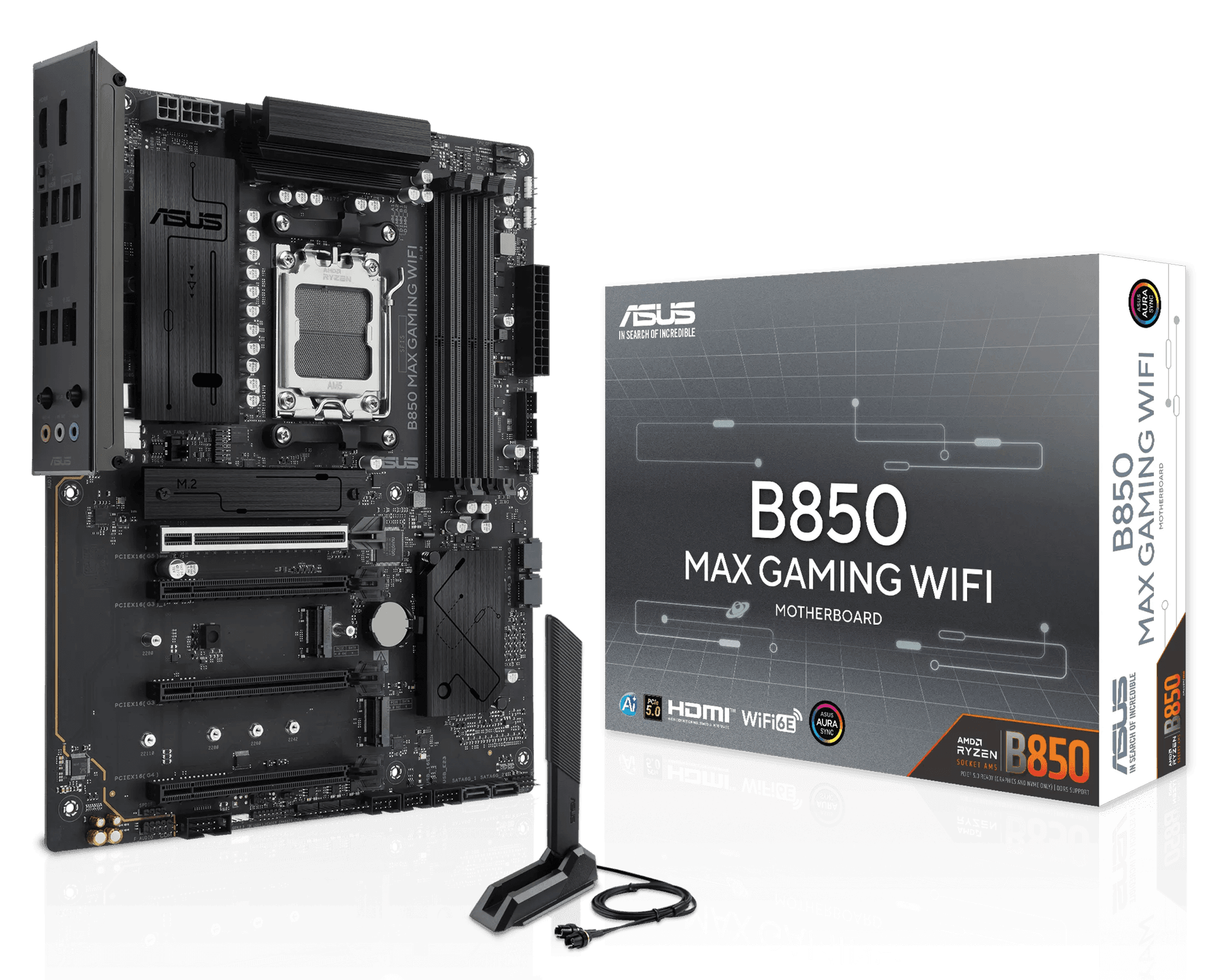 ASUS B850 MAX Gaming WiFi AMD Ryzen AM5 Motherboard, DDR5, PCIe 5.0, WiFi 6E, AI PC Ready, ATX, Black | 90MB1PR0-M0EAY0 – Buy Online