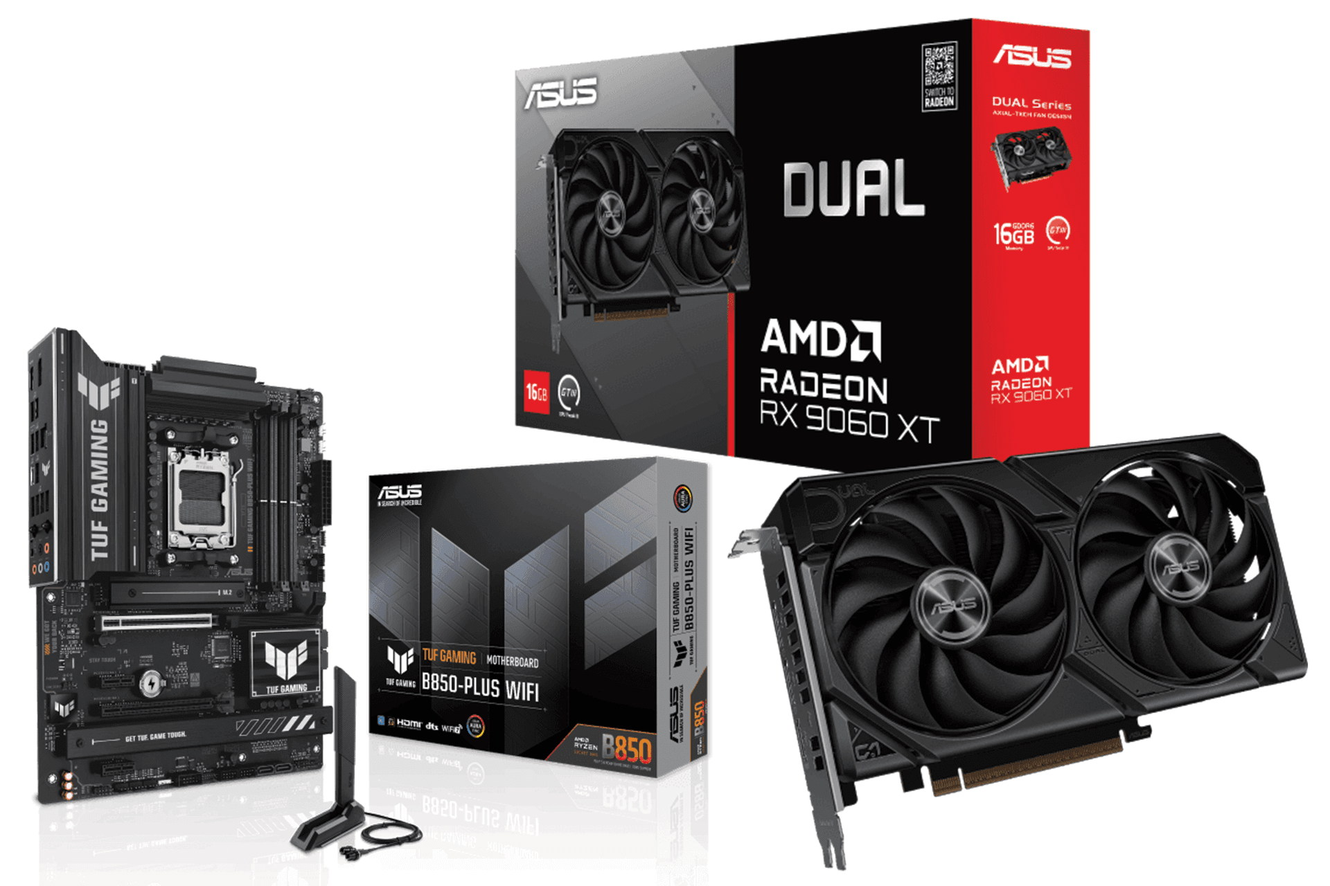ASUS DUAL AMD Radeon RX 9060 XT 16GB GT III 2 Fan Black Graphics Card, ASUS TUF Gaming B850-PLUS WIFI DDR5 AM5 Motherboard, PC Upgrade Bundle, Black – Buy Online