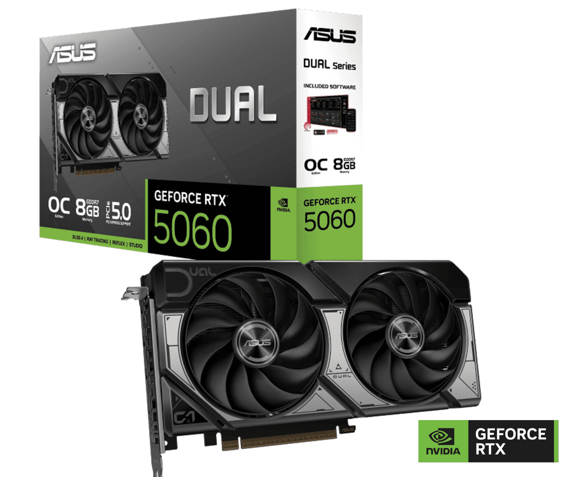 ASUS Dual GeForce RTX 5060 8GB GDDR7 OC Edition Graphic card, 128-bit, 28 Gbps, 3840 CUDA Cores, 2565MHz OC Clock, PCI Express 5.0, NVIDIA Blackwell Architecture | 90YV0N12-M0NA00 – Buy Online