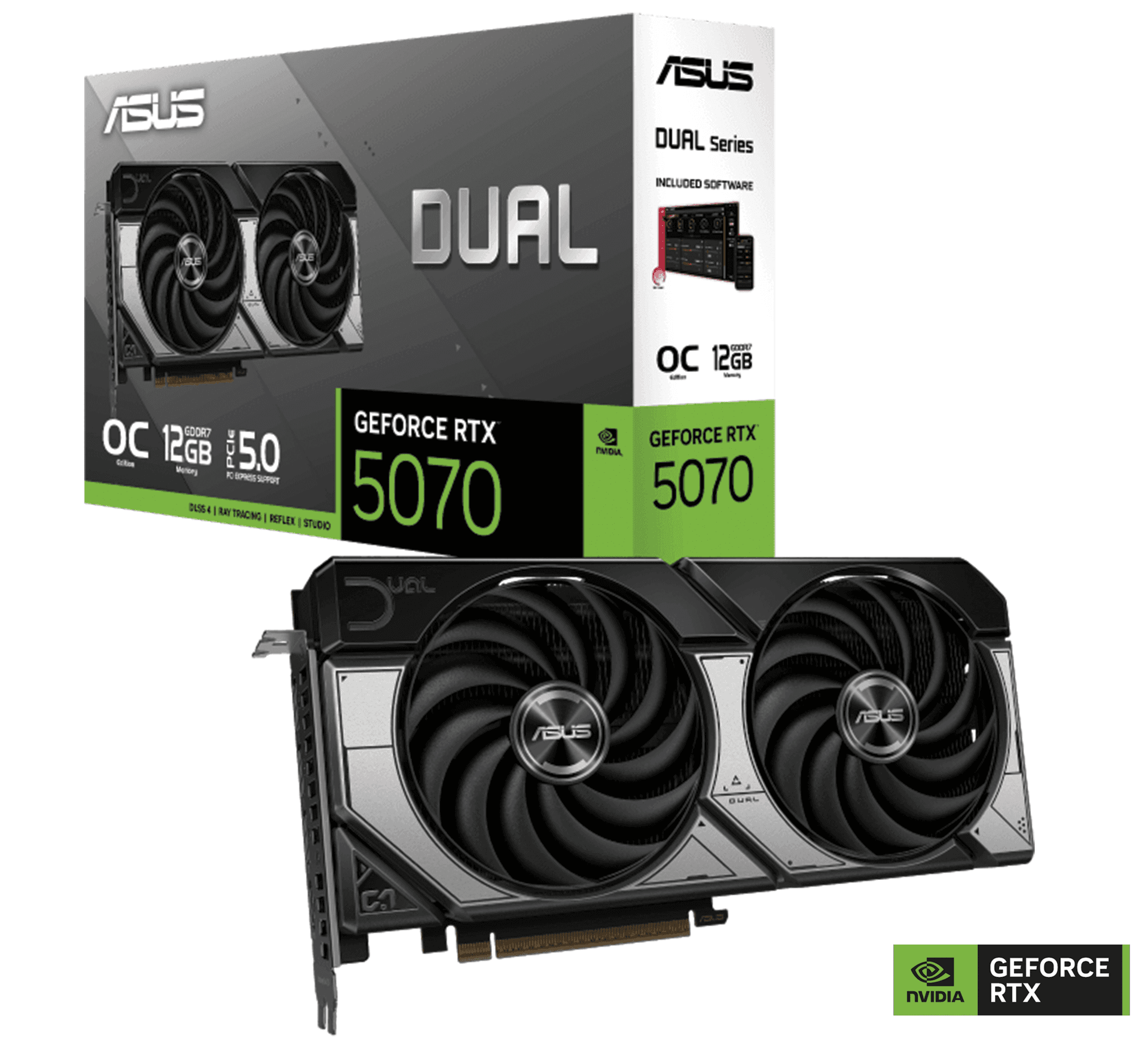 ASUS Dual GeForce RTX 5070 12GB GDDR7 OC Edition Graphics Card, 192-bit 28 Gbps, 6144 CUDA Core, Dual BIOS, NVIDIA Blackwell Architecture | 90YV0M17-M0NA00 – Buy Online