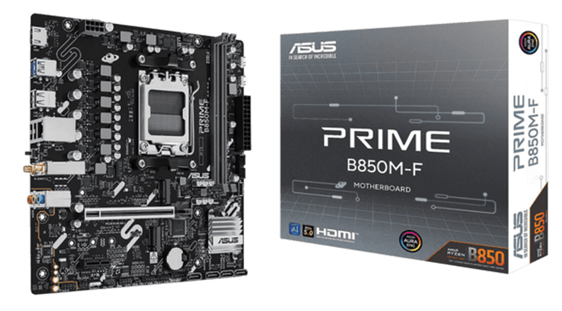ASUS PRIME B850M-F AMD AM5 Micro-ATX Motherboard, PCIe 5.0, DDR5 Memory Support & Ryzen Desktop Ready | 90MB1N90-M0EAY0 – Buy Online