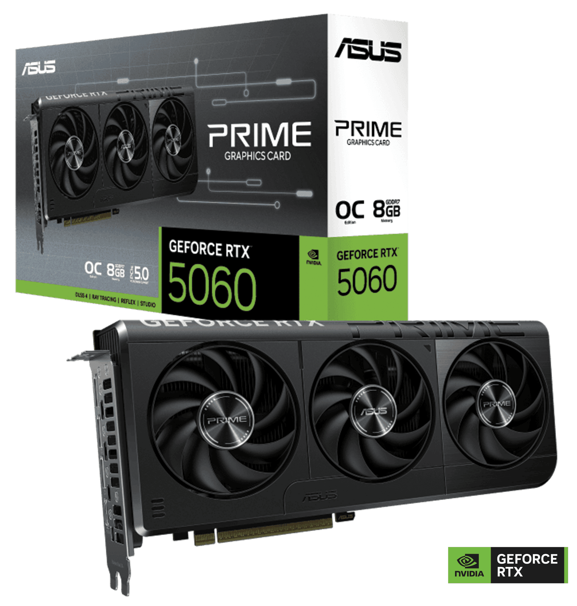 ASUS PRIME GeForce RTX 5060 8GB GDDR7 OC Edition Graphics Card, 28 Gbps 128-bit, 3840 CUDA Core, 2595MHz OC Clock, PCI Express 5.0, NVIDIA Blackwell Architecture | 90YV0N10-M0NA00 – Buy Online